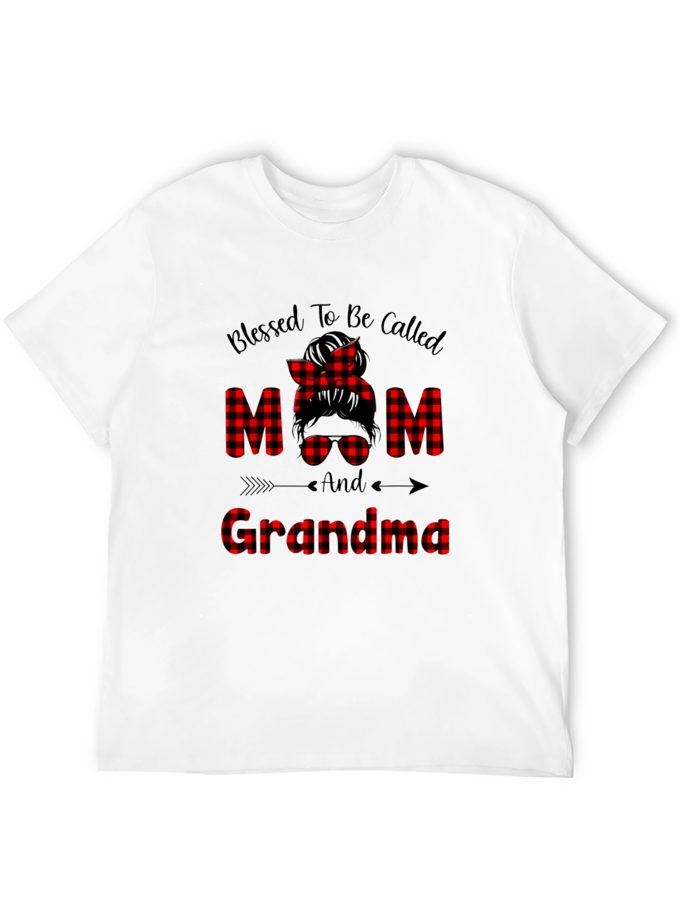 Black Blessed Mom & Grandma Plaid Graphic Tee view 12