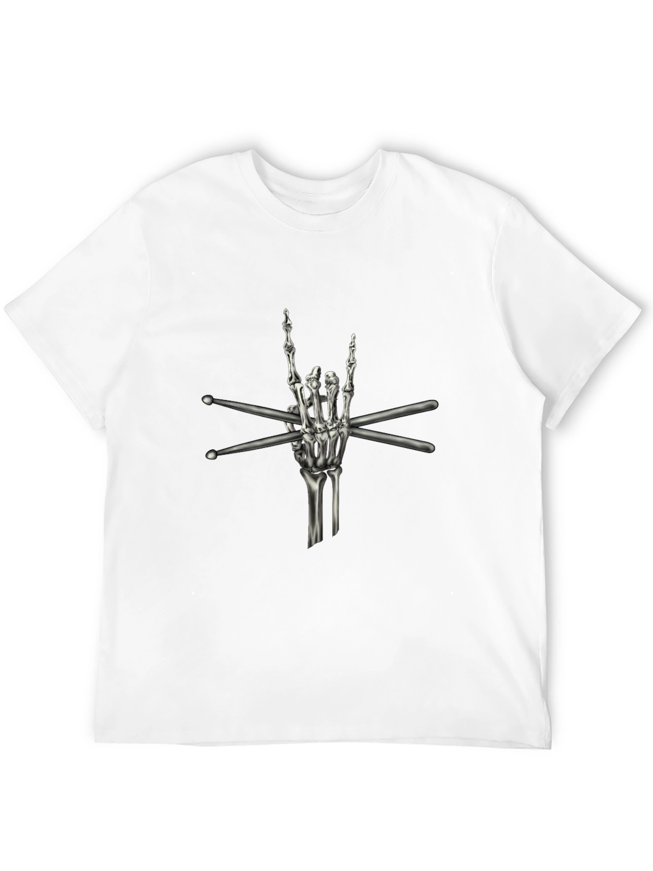 Black Rock On Drummer Skeleton Hand Black T-Shirt view 12