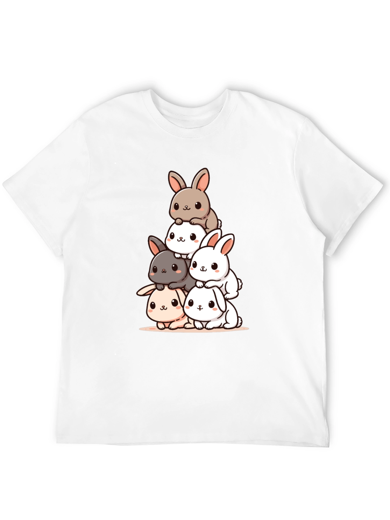 Cute Bunny Stack Graphic Tee - Black Cotton Blend - 12