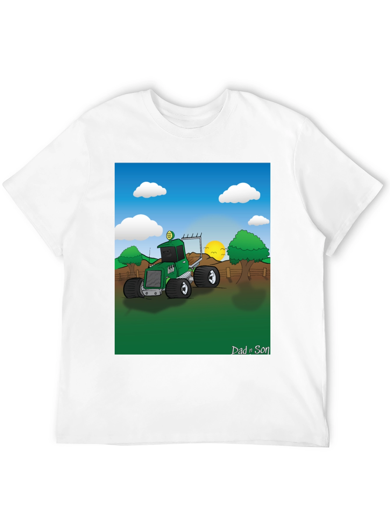 Black Dad n Son Cartoon Tractor Graphic T-Shirt view 12