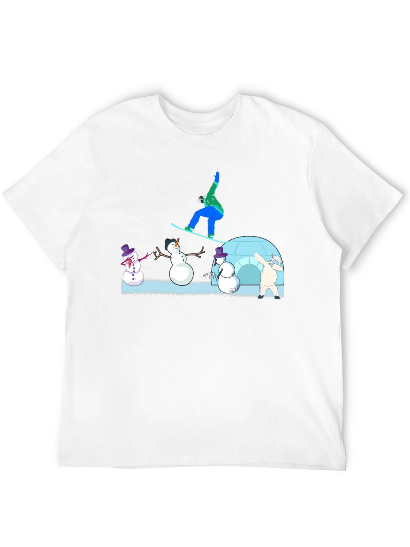 Black Snowboarder and Snowmen Graphic T-Shirt view 12