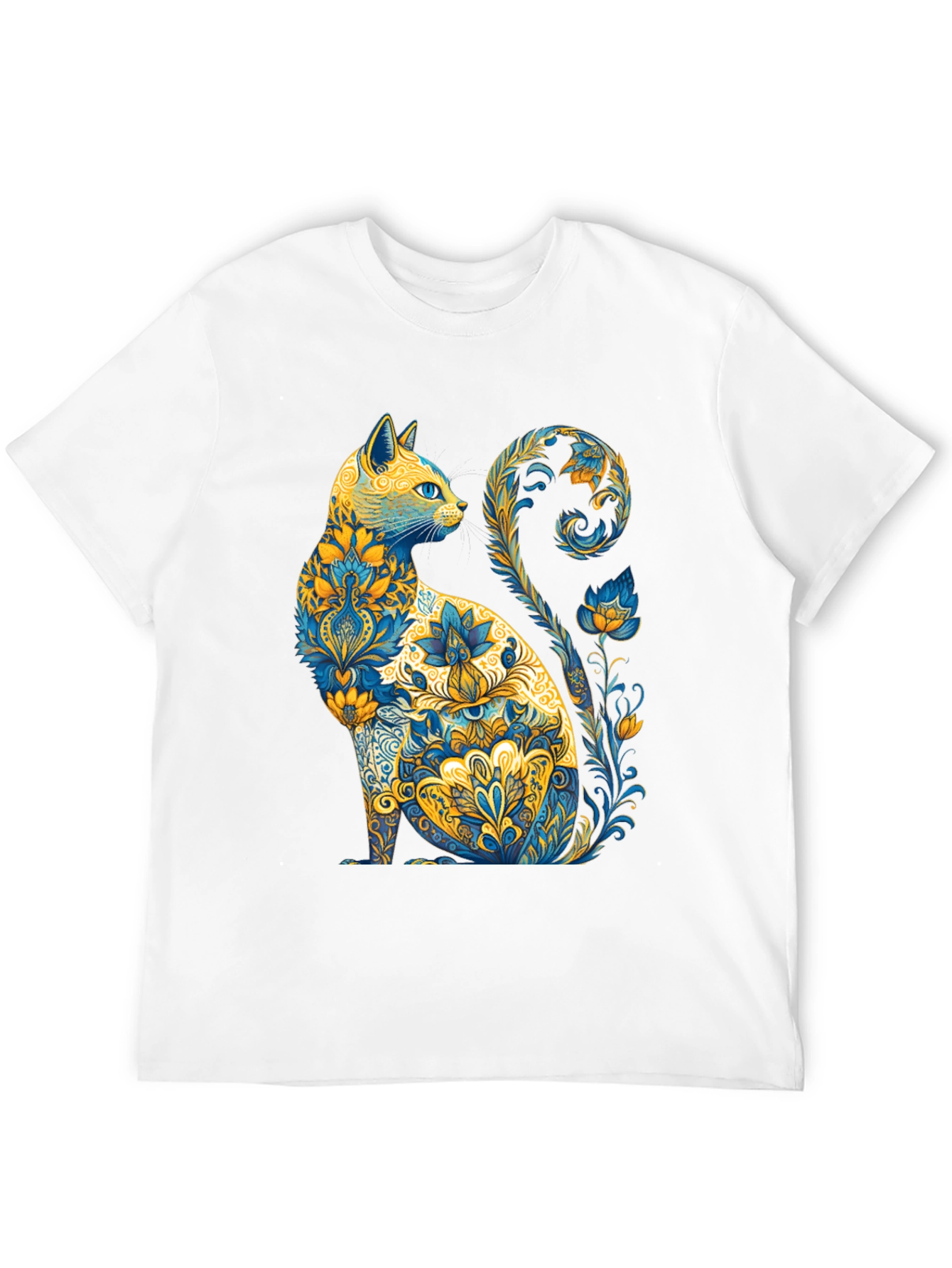 Black Floral Cat Graphic T-Shirt - Unique Design view 12