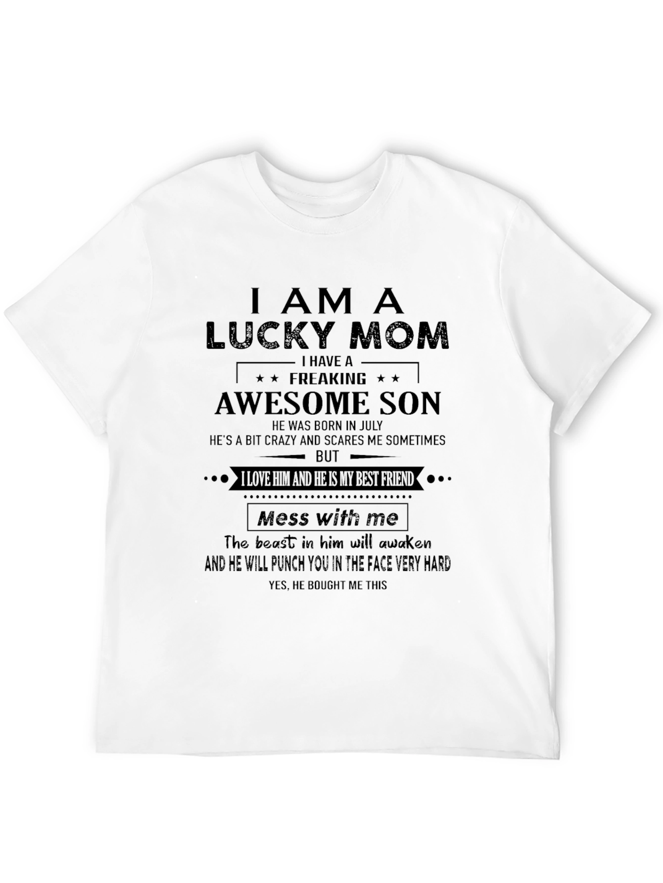 Black Lucky Mom Awesome Son Graphic Tee - July Birthday view 12