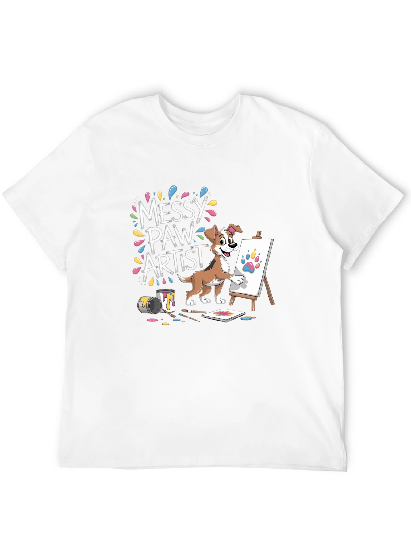 Black Messy Paw Artist T-Shirt - Cute Dog Painting Design view 12