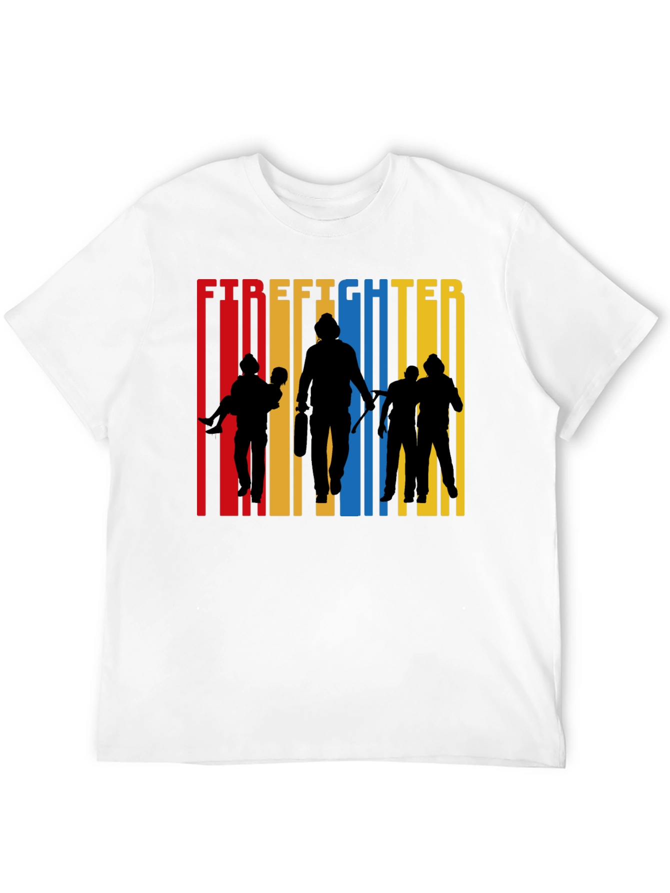 Black Firefighter Silhouette Graphic Tee - Crew Neck Cotton T-Shirt view 12