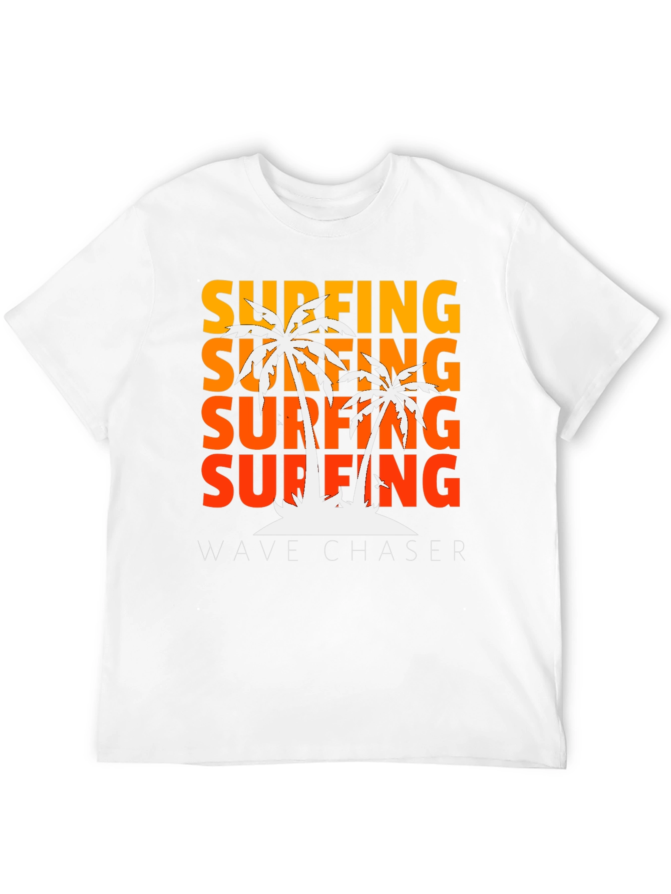 Black Surfing Wave Chaser Black T-Shirt with Palm Tree Design view 12