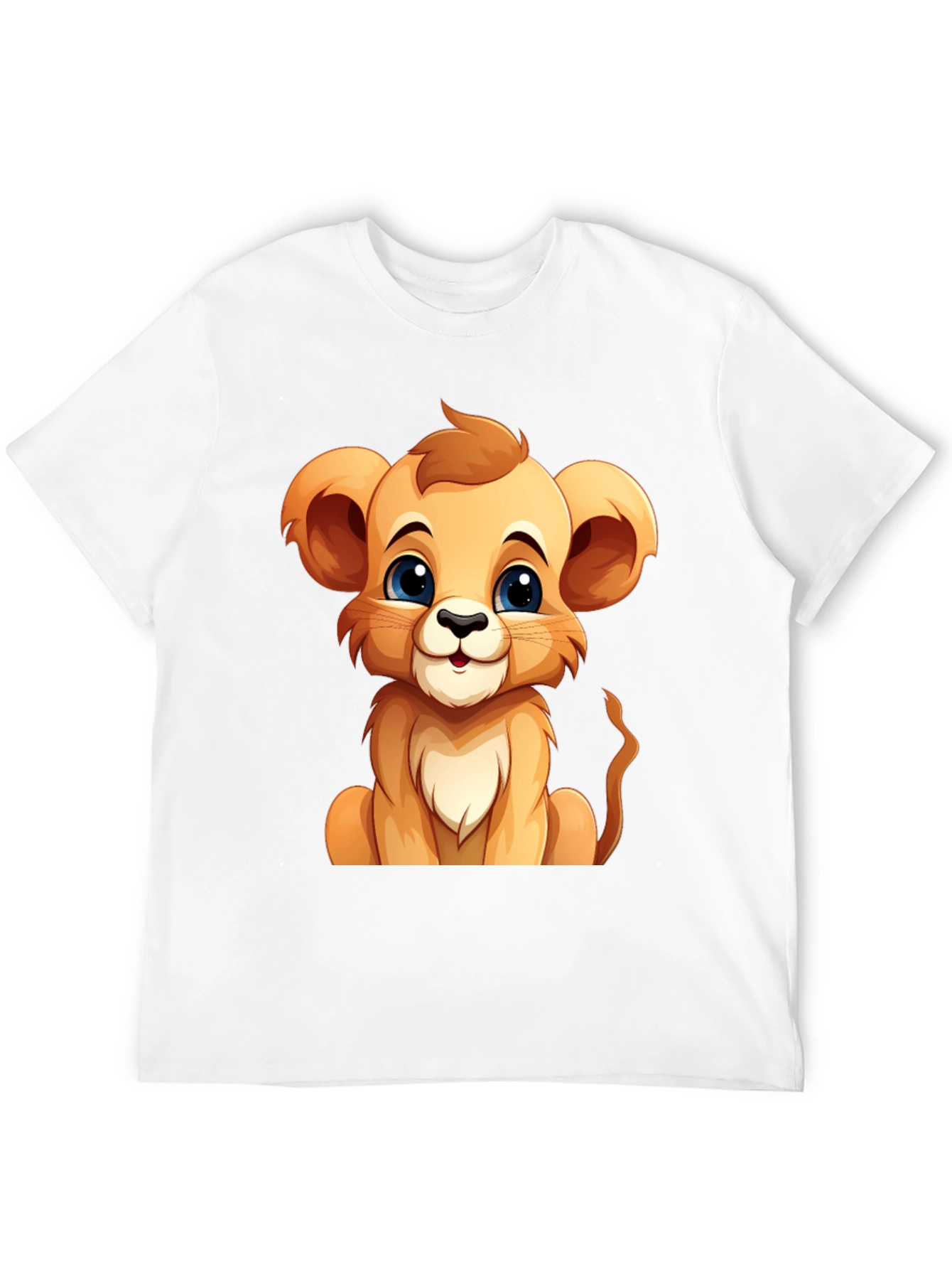 Black Cute Lion Cub Graphic Tee - Black Cotton T-Shirt view 12