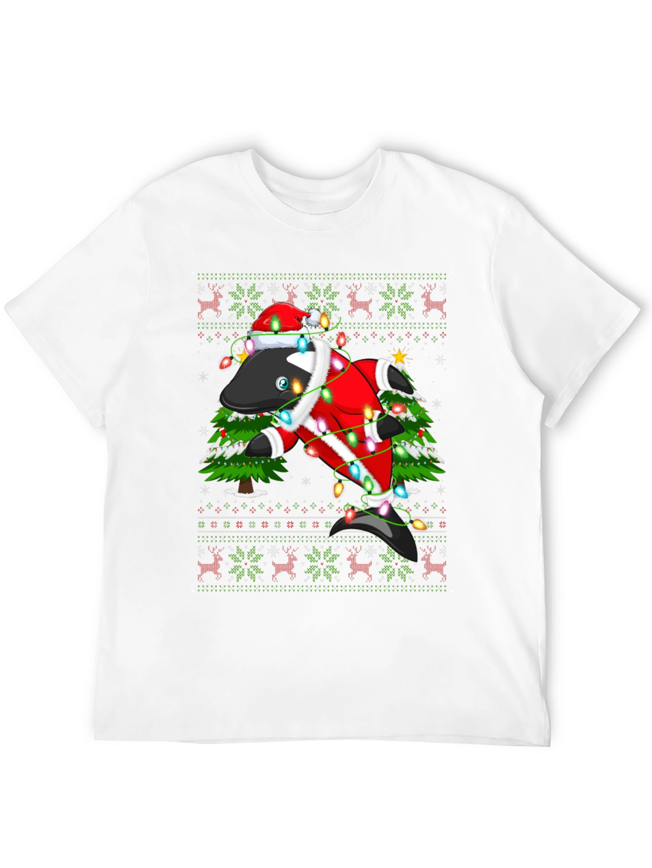 Black Festive Orca Ugly Christmas T-Shirt view 12