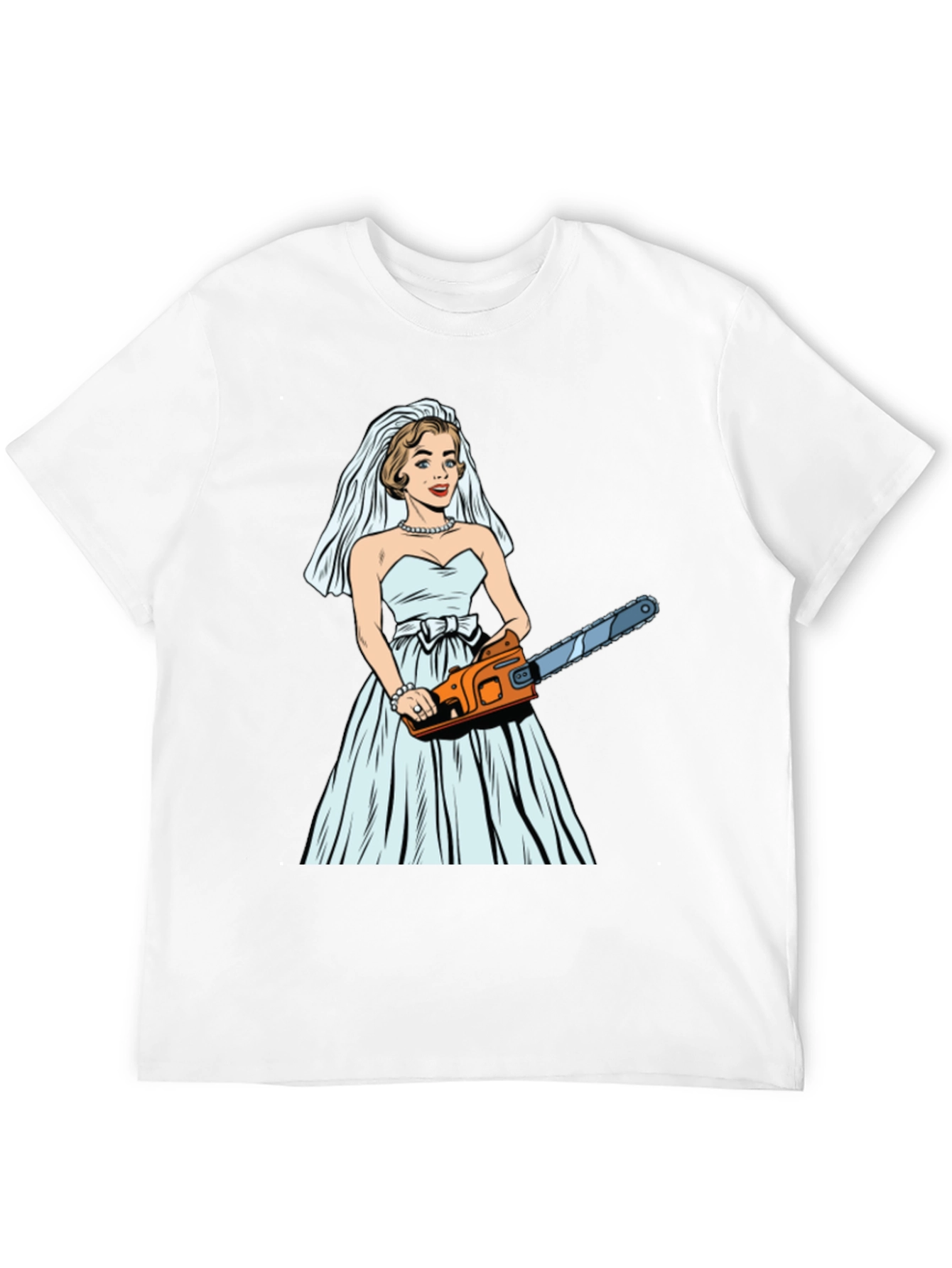 Black Bride with Chainsaw Graphic T-Shirt view 12