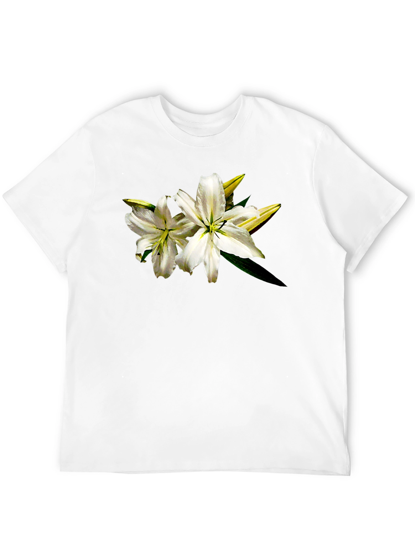 Black White Lily Graphic Tee - Black Cotton T-Shirt view 12