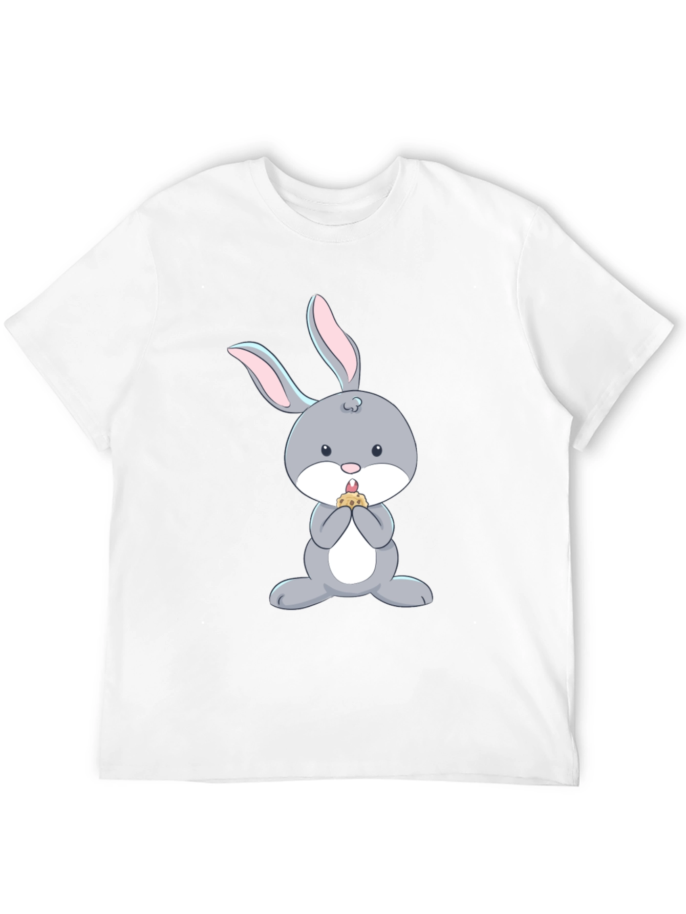 Black Cute Bunny Eating T-Shirt - Black Cotton Tee view 12