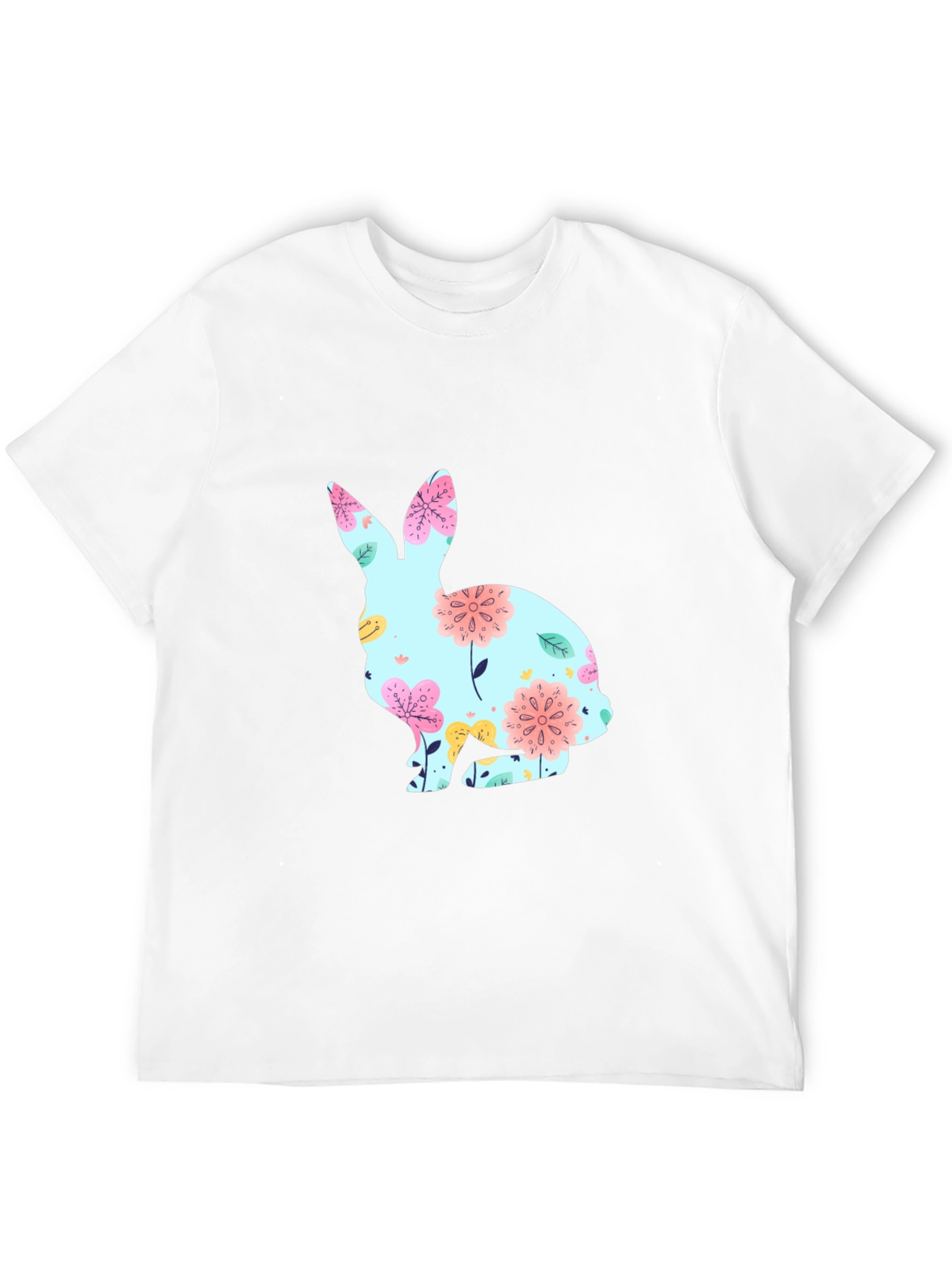 Camiseta Negra con Conejo Floral para Pascua