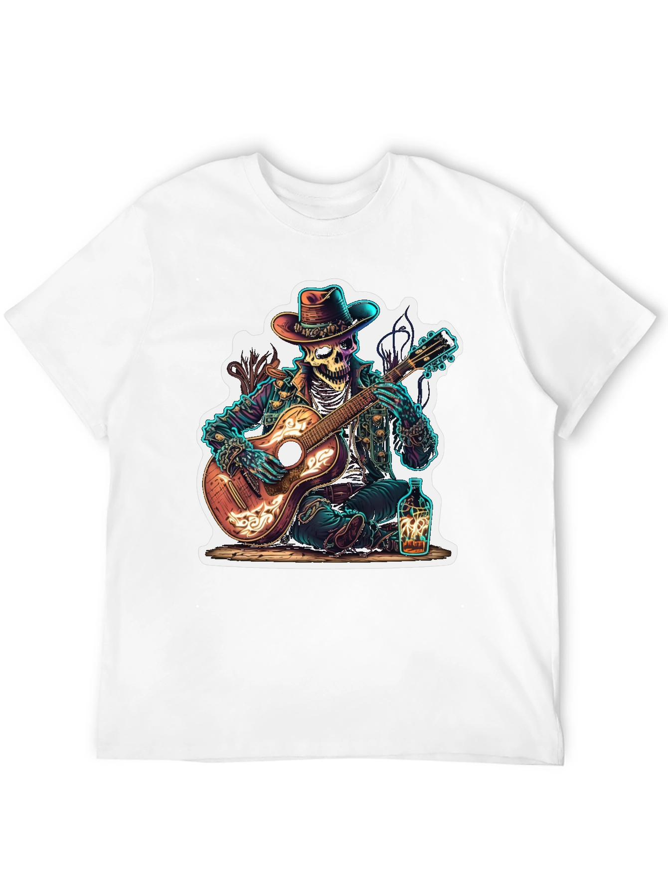 Black Skeleton Cowboy Guitarist Graphic Tee view 12