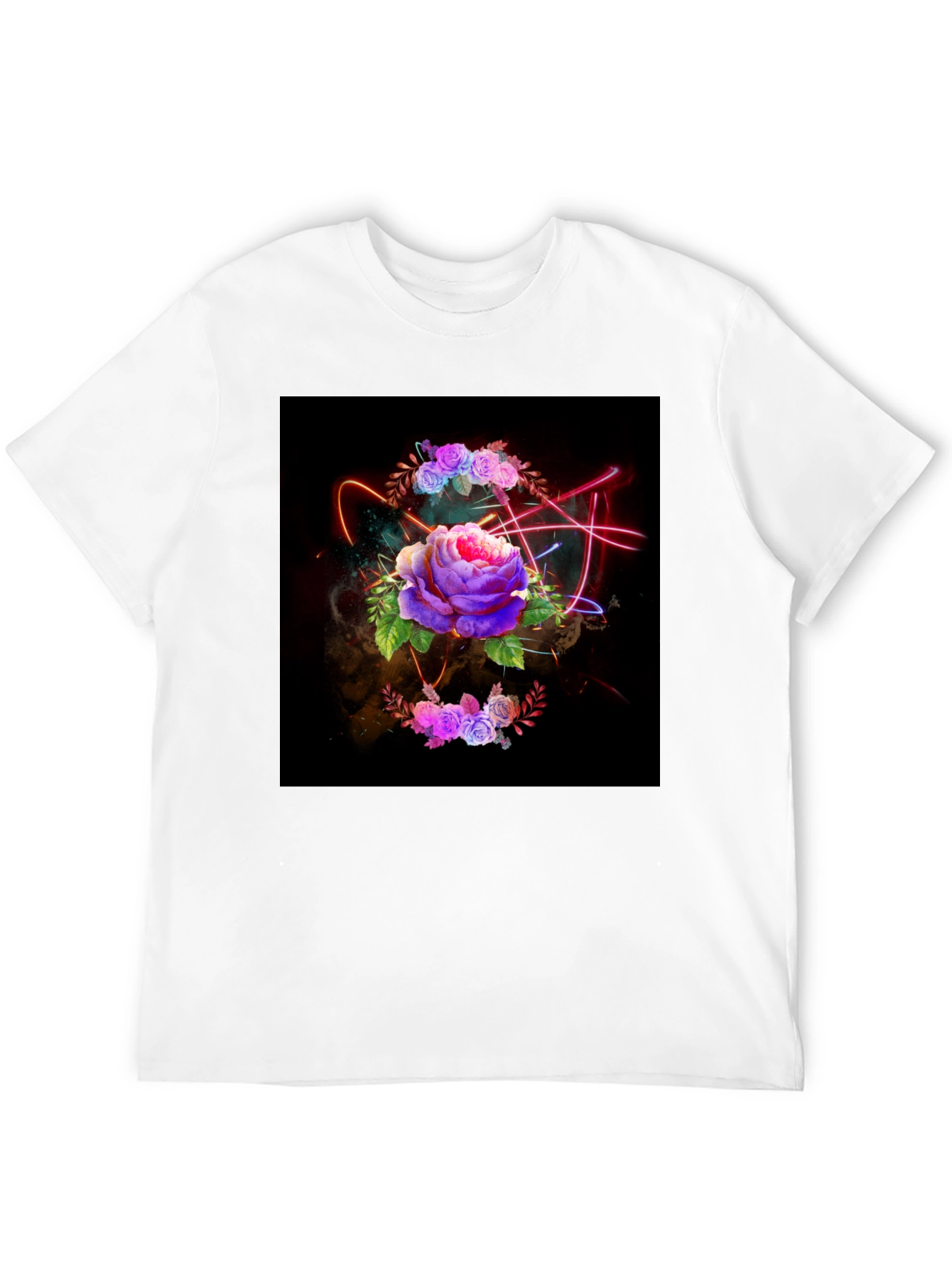 Black Floral Neon T-Shirt - Artistic Dark Design view 12
