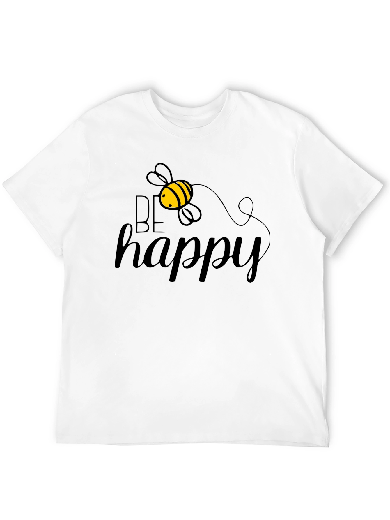 Black Be Happy Bee T-Shirt - Black Crew Neck view 12
