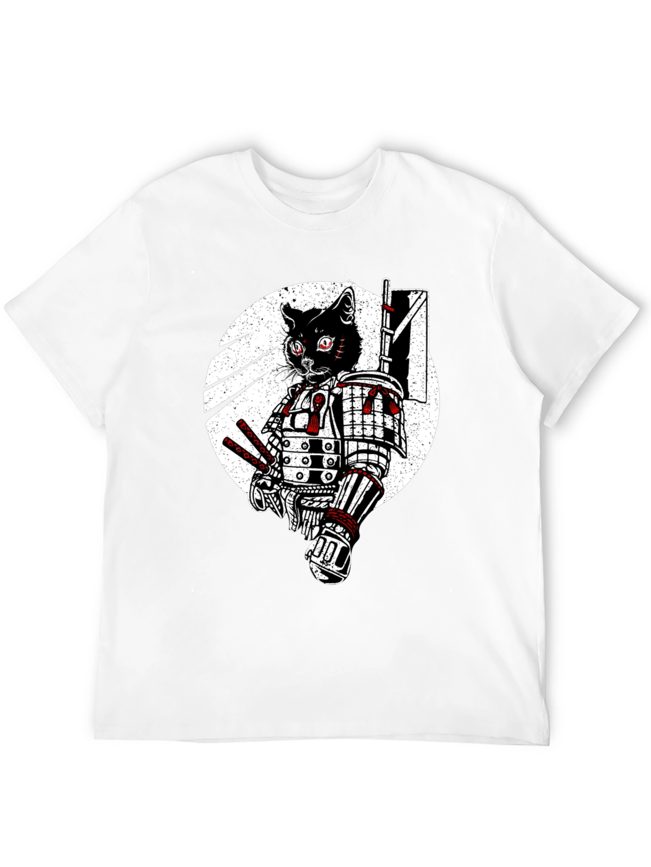 Black Samurai Cat Graphic Tee - Black Cotton T-Shirt view 12