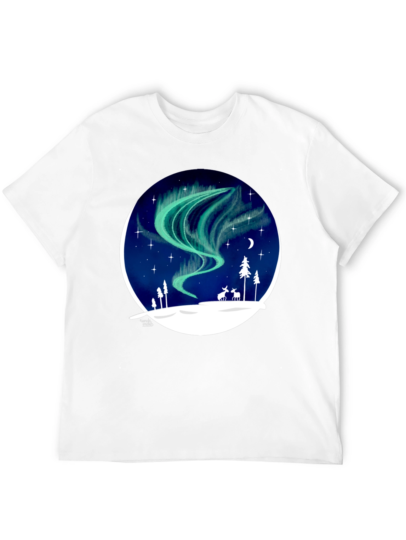 Black Northern Lights T-Shirt: Unique Winter Scene Design view 12