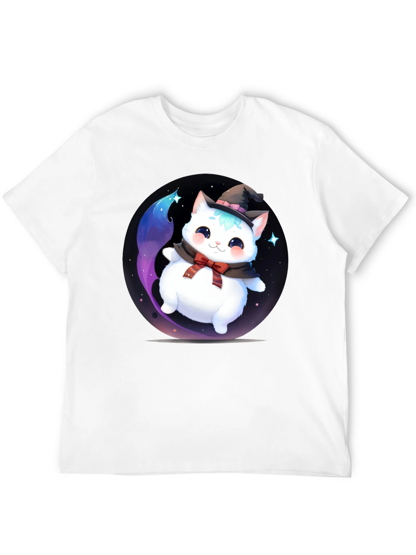 Black Cute Cat Wizard Graphic Tee - Soft Cotton Blend T-Shirt view 12