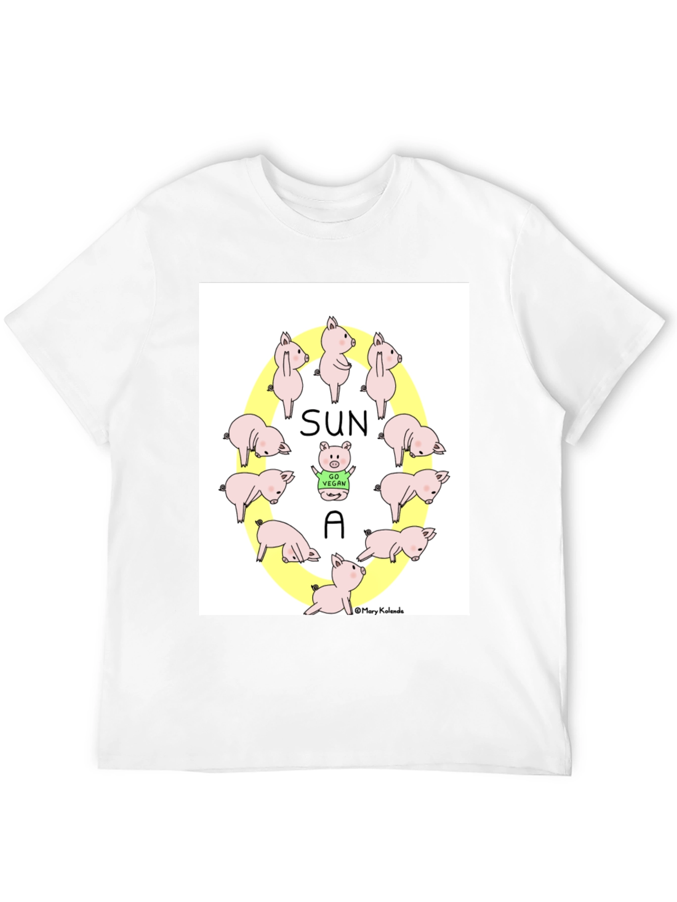 Black Cute Vegan Pig T-Shirt - Sun A Vegan Pun Tee view 12