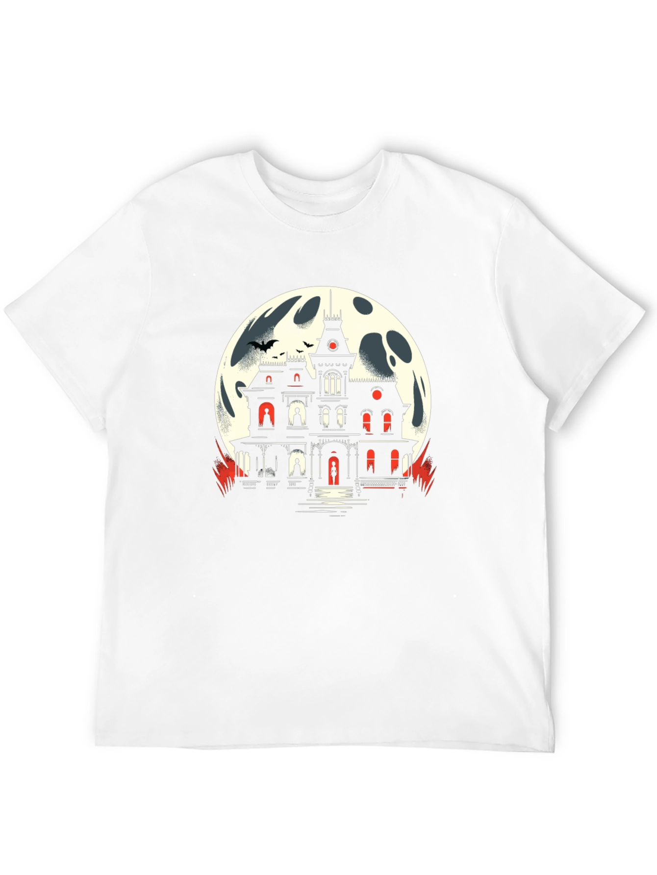 Black Haunted House Moon Graphic Tee view 12