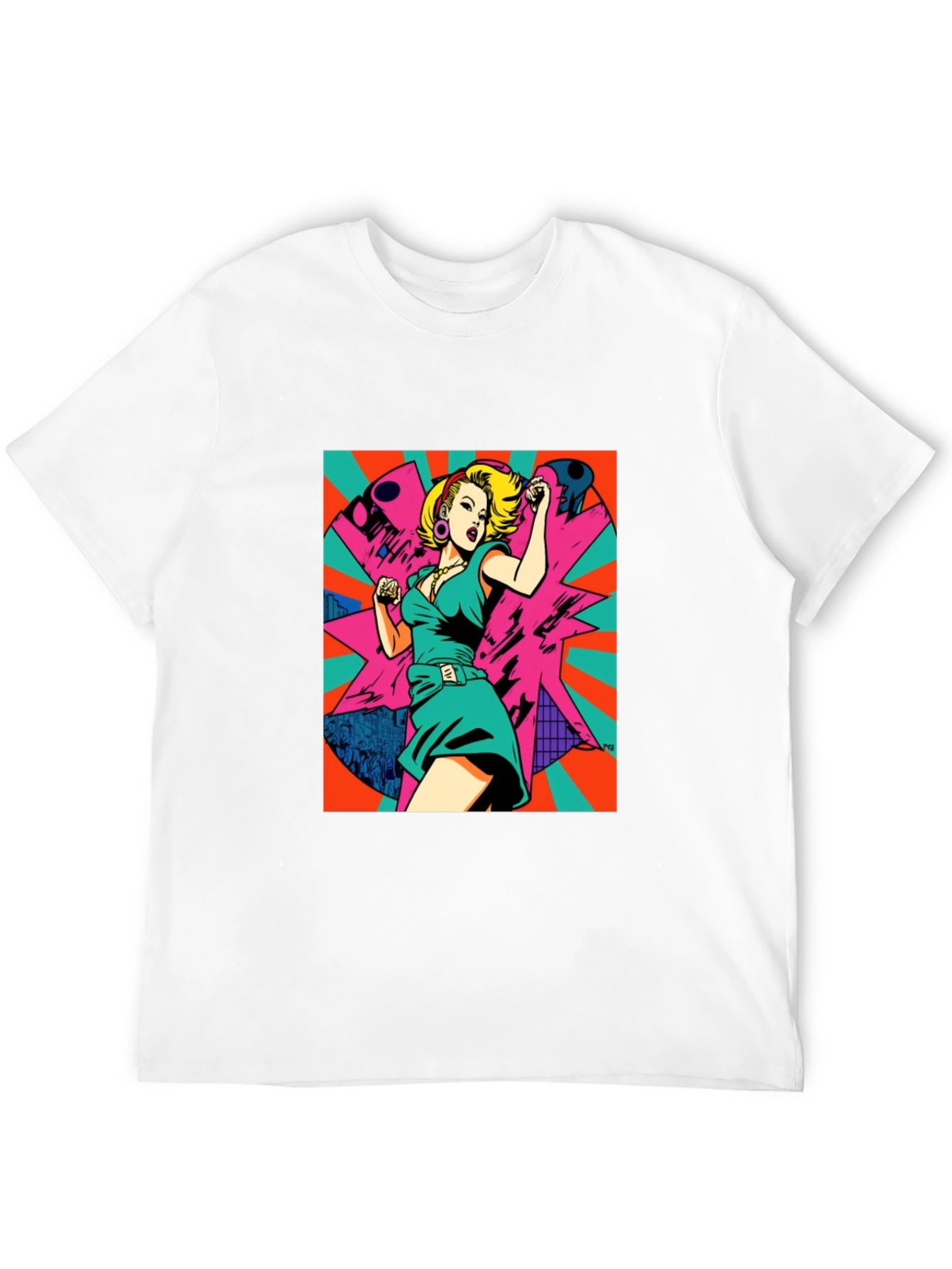Black Retro Pop Art Woman Graphic Tee - Black view 12