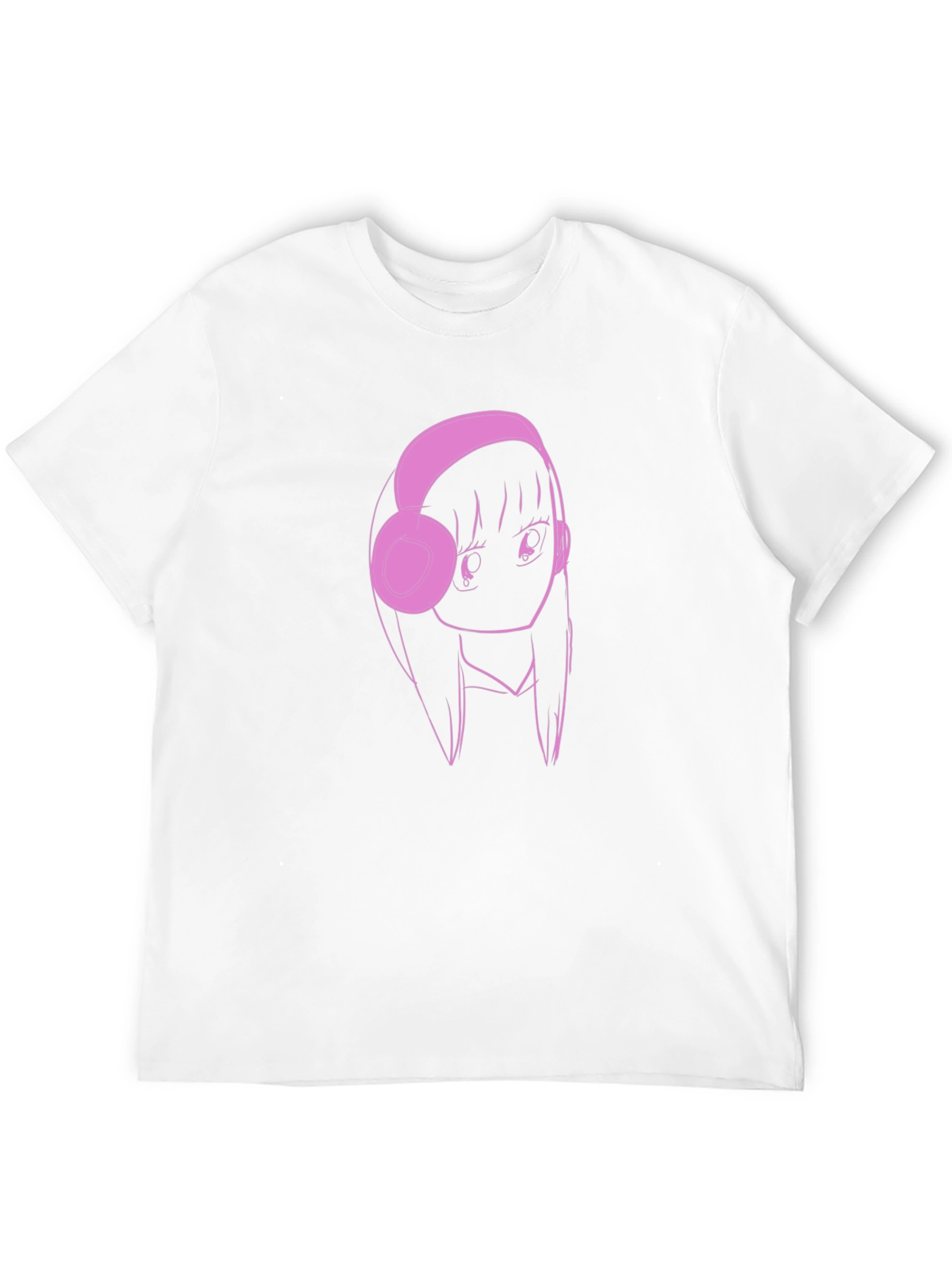 Black Anime Girl Pink Headphones Black T-Shirt view 12