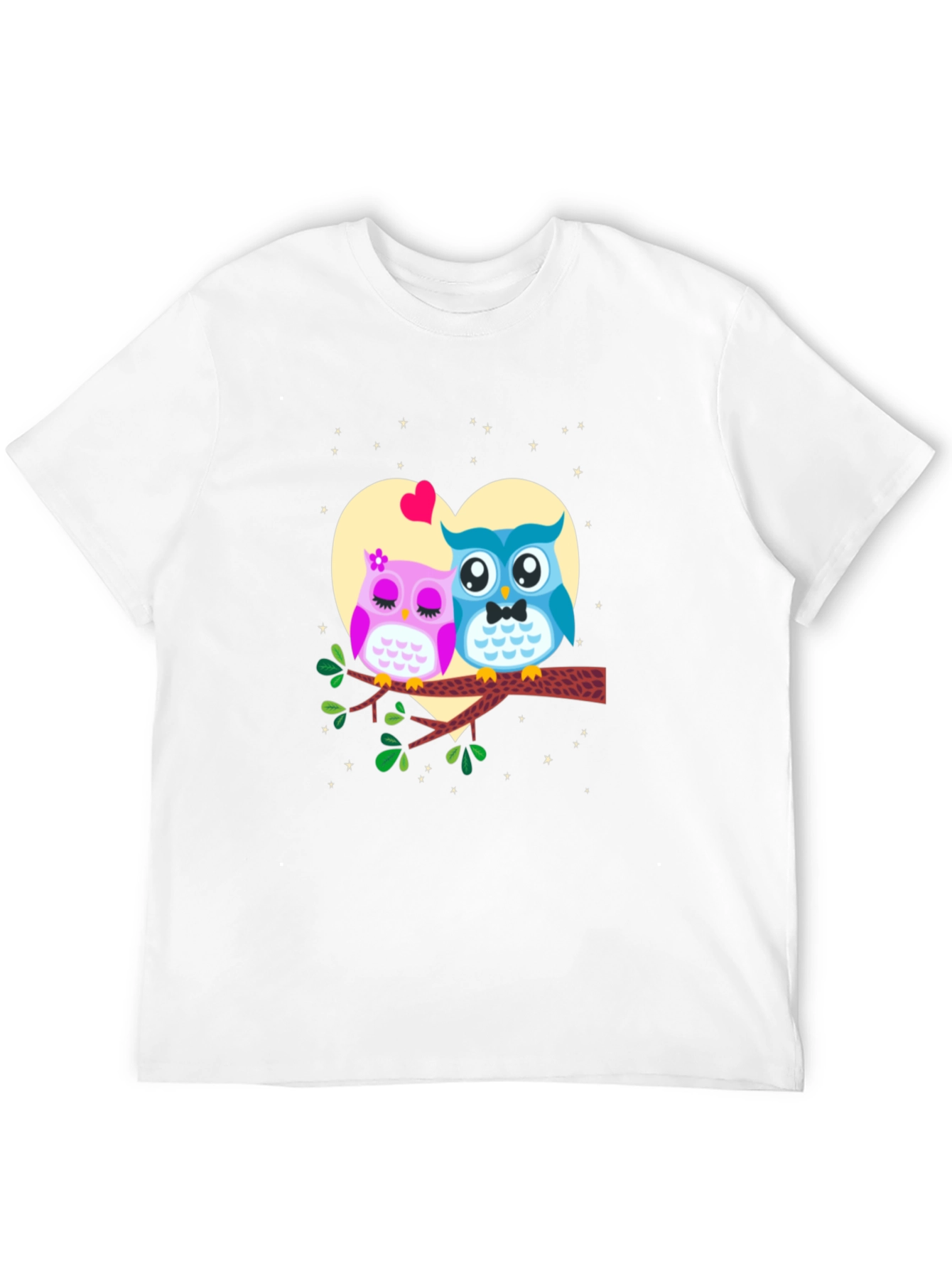 Black Owl Couple T-Shirt - Heart & Stars Graphic Print view 12