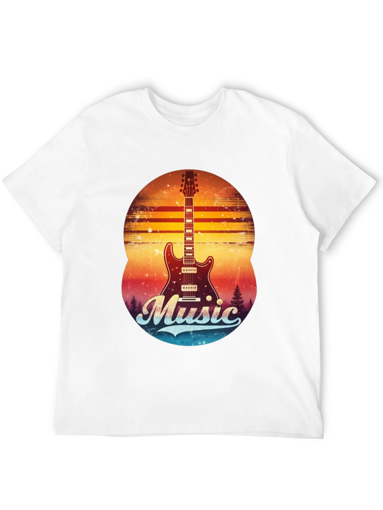 Black Retro Guitar Music T-Shirt view 12