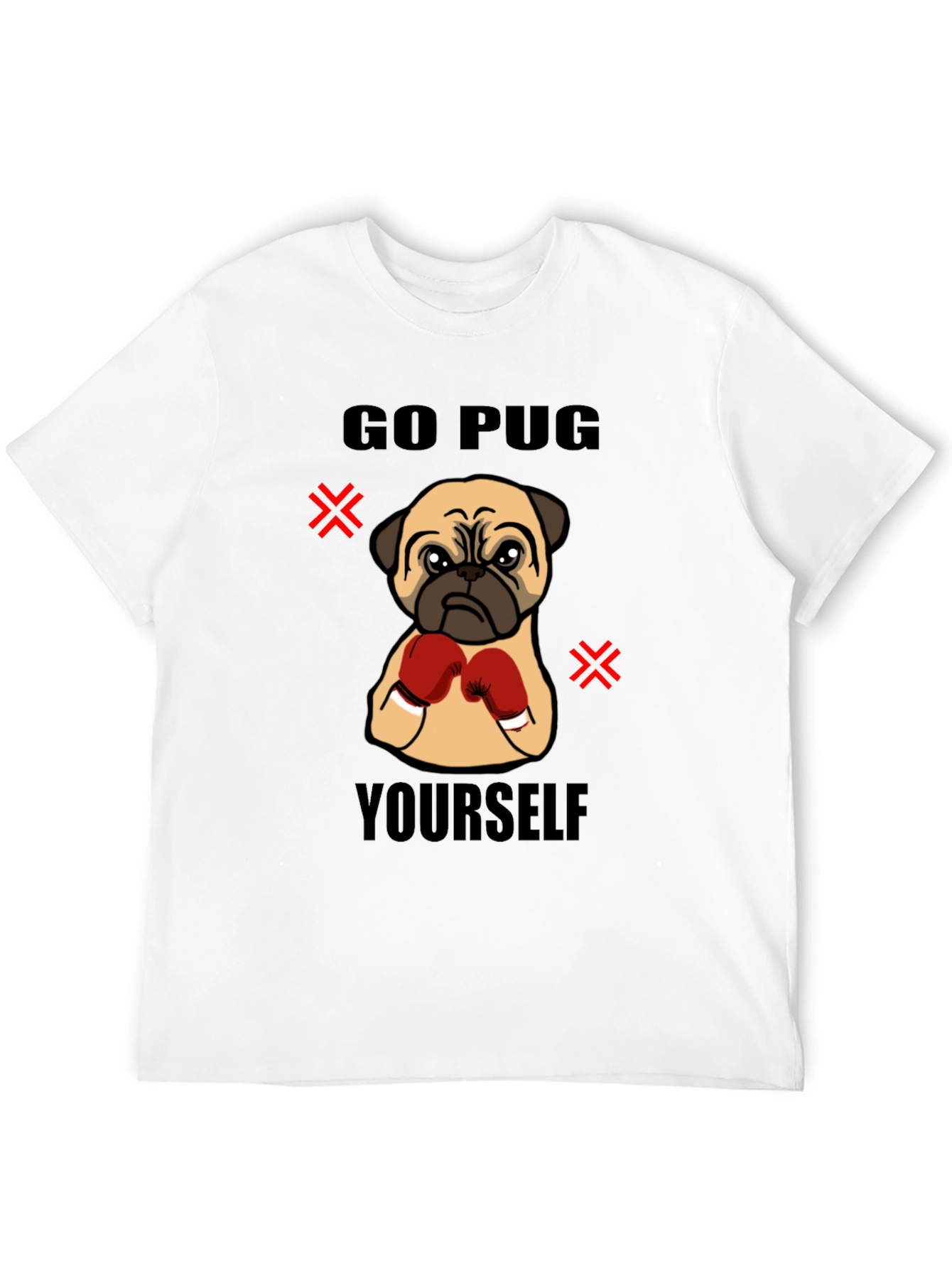 Black Go Pug Yourself Funny Boxing Pug Graphic T-Shirt view 12