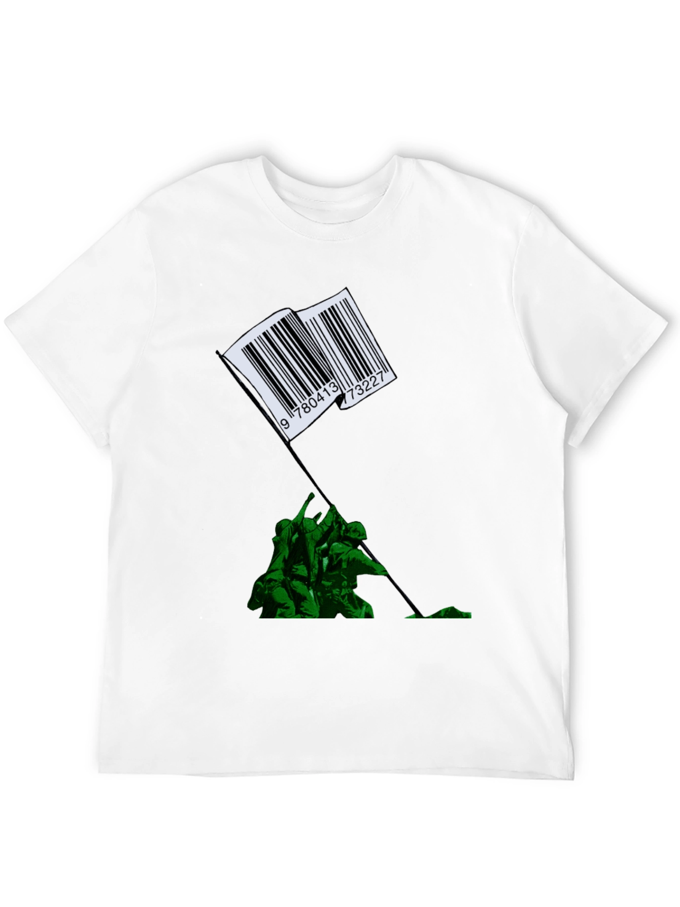 Black Barcode Flag Raising Graphic T-Shirt view 12