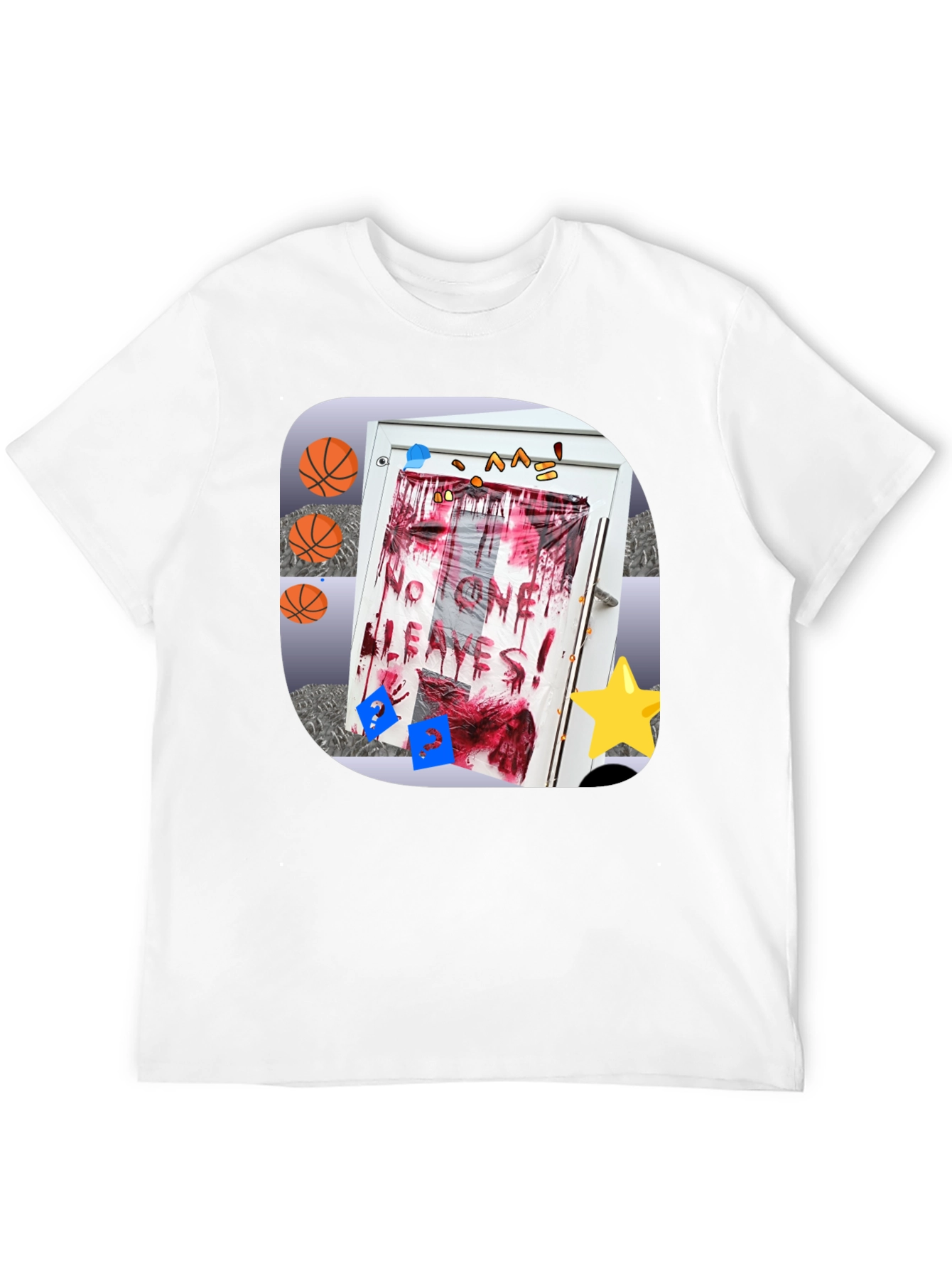 Black Graphic Tee - Novelty Horror Door Design view 12