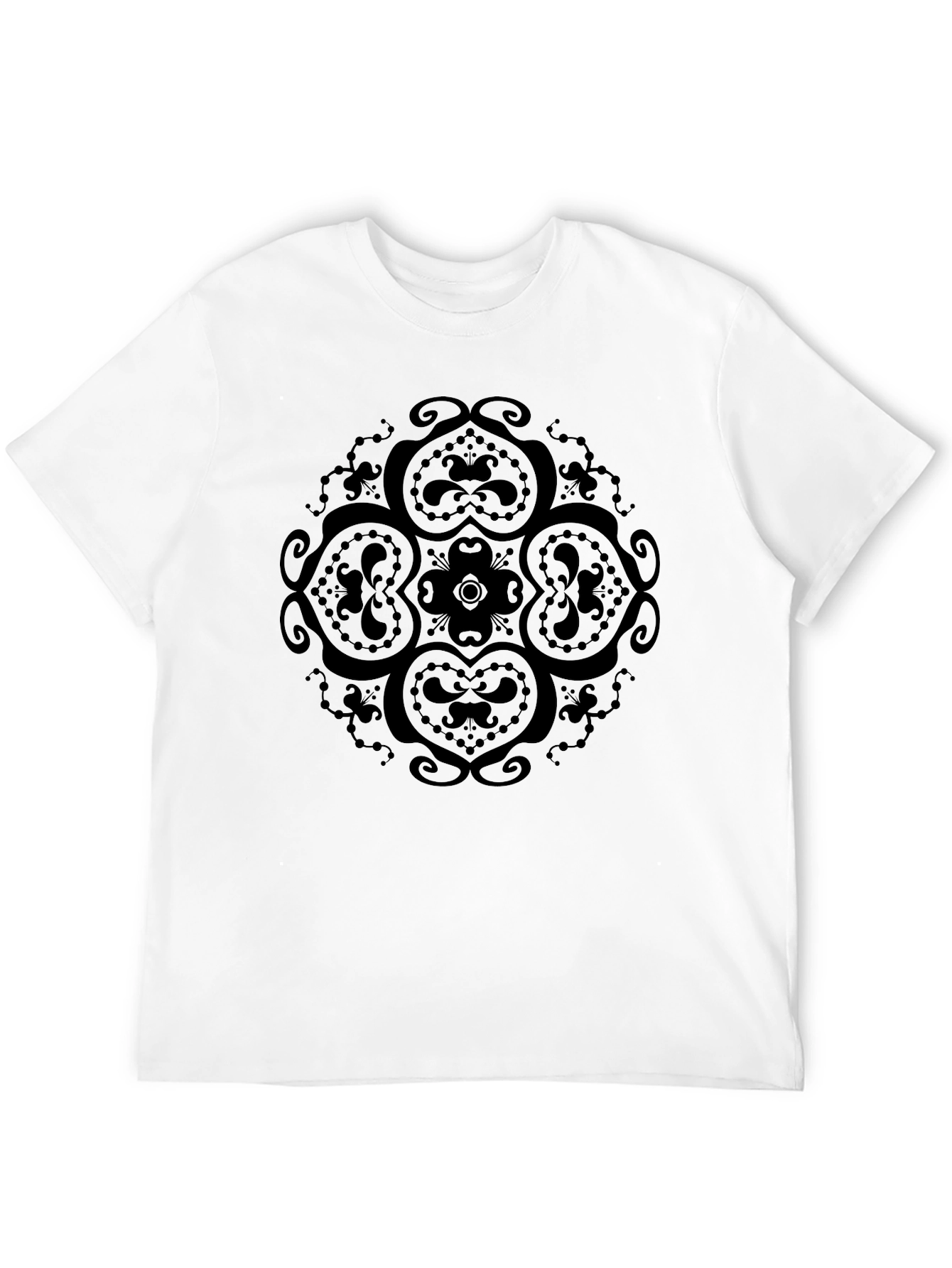 Black Men's Black T-Shirt with Intricate Floral Design view 12
