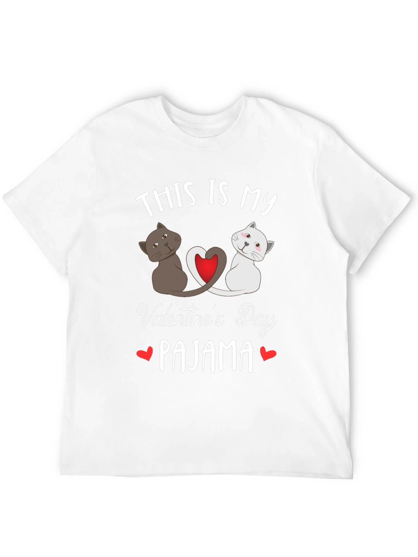 Black Valentine's Day Cat Pajama T-Shirt view 12
