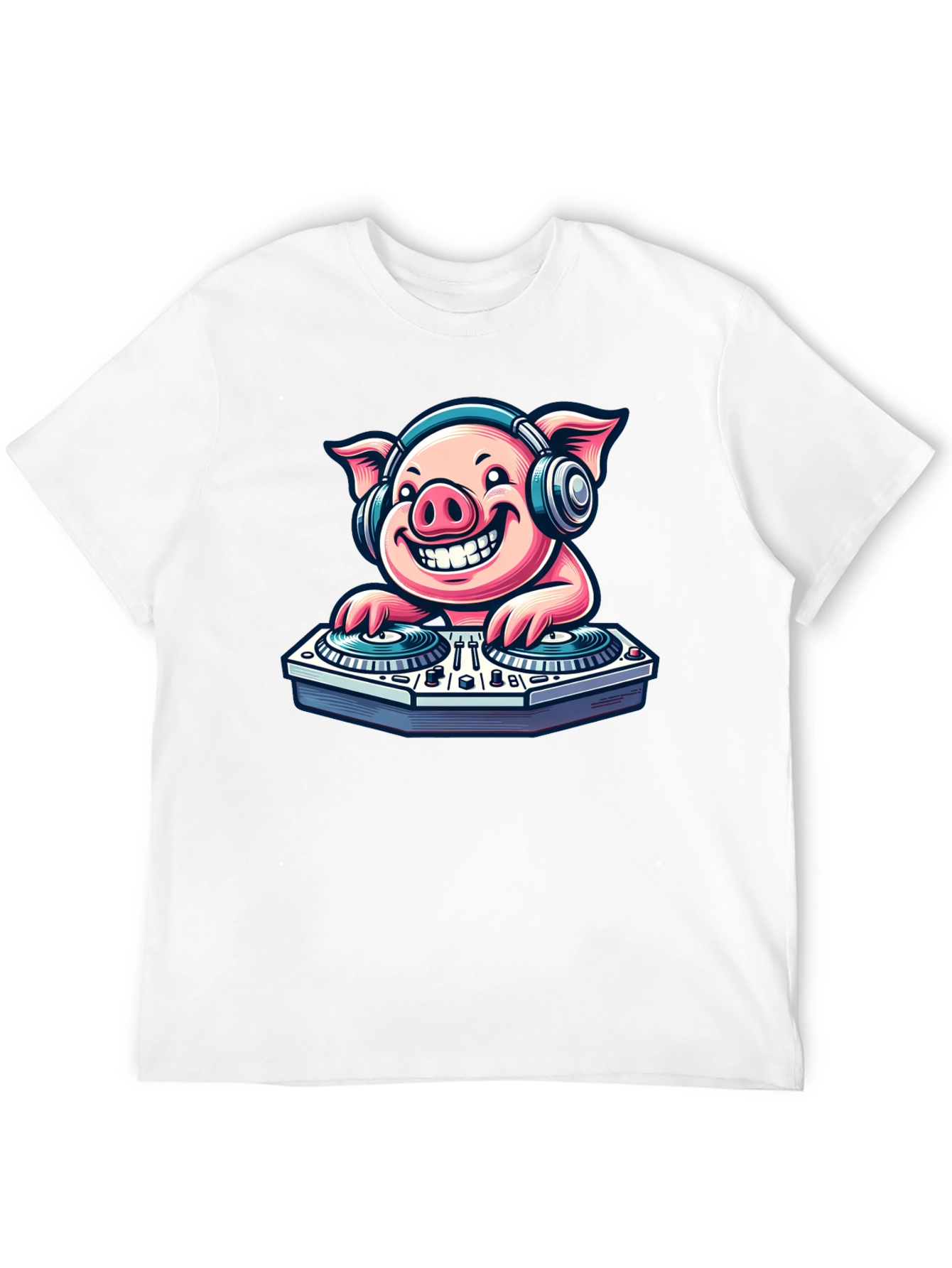 Black DJ Pig Graphic Tee - Cool Cartoon Pig T-Shirt view 12