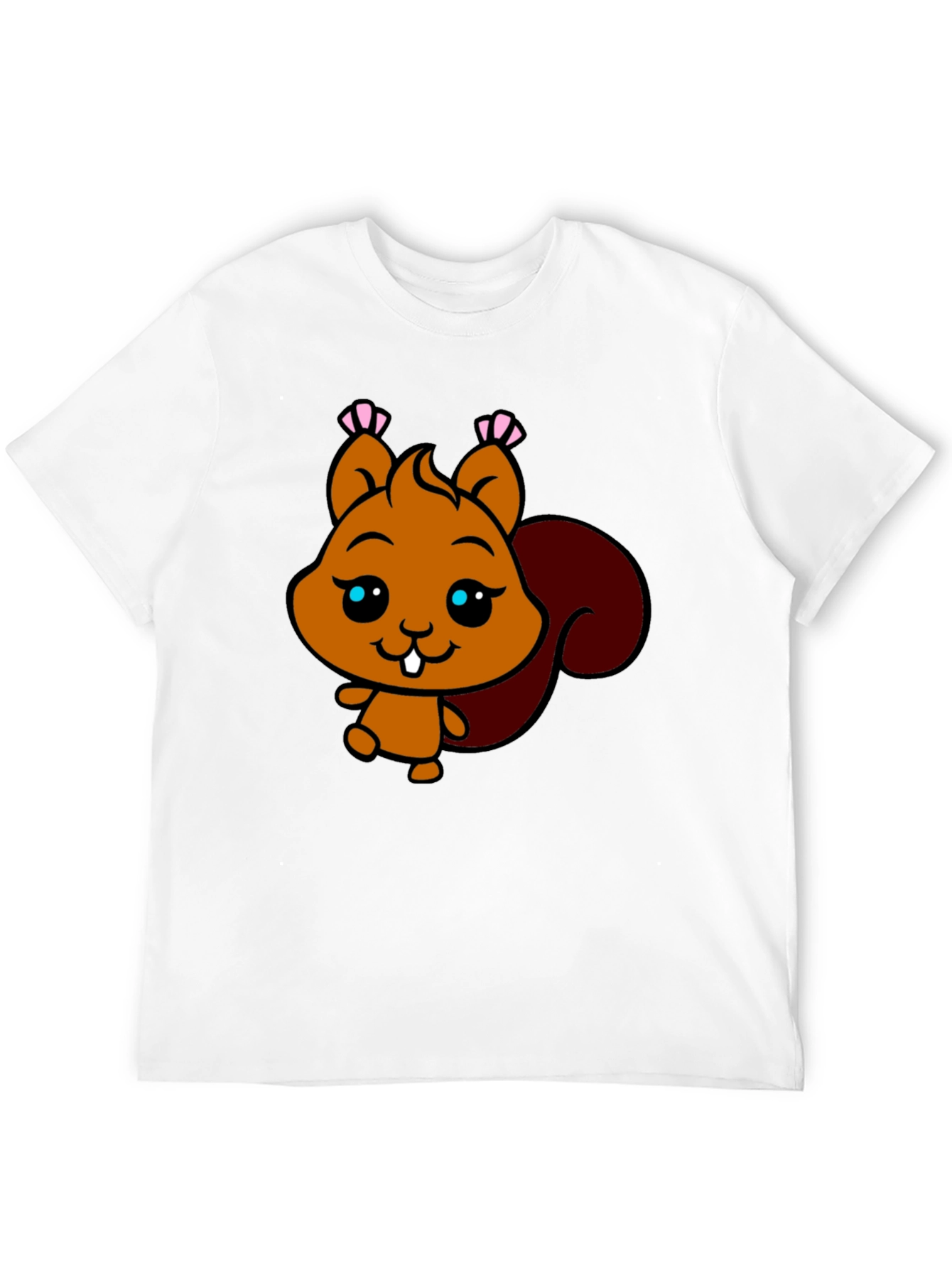Black Cute Squirrel Graphic Tee - Black Cotton T-Shirt view 12