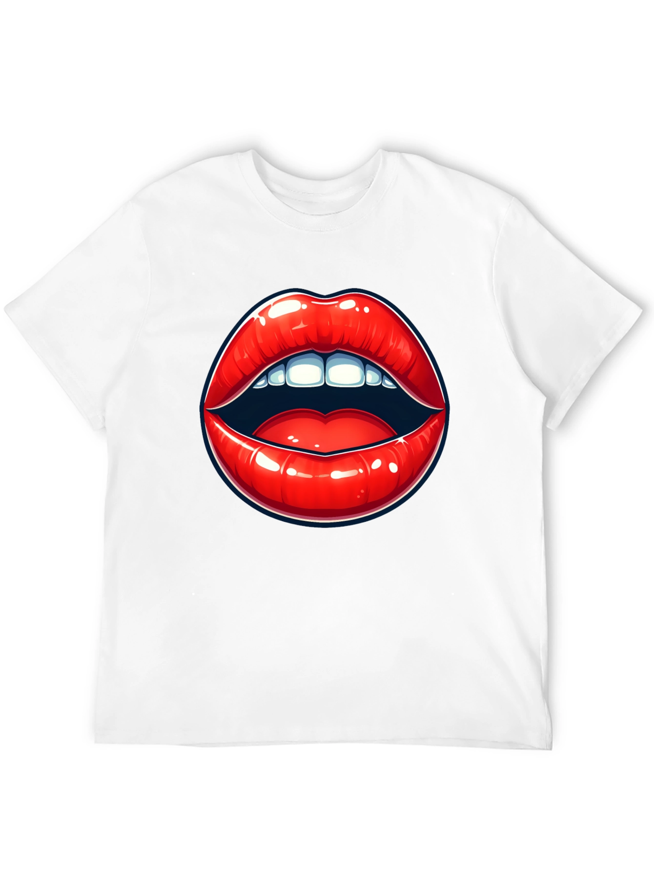 Black Bold Lips Graphic Tee - Black Cotton T-Shirt view 12