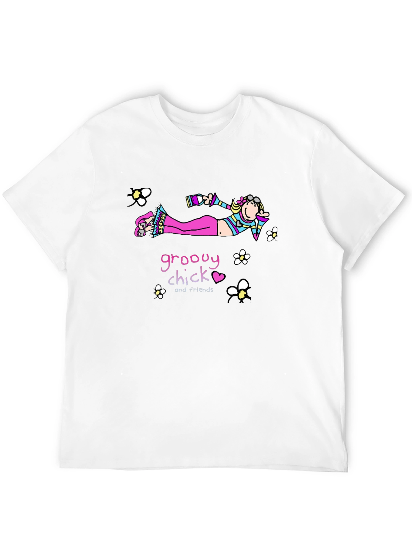 Black Groovy Chick T-Shirt - Black Cotton Tee view 12