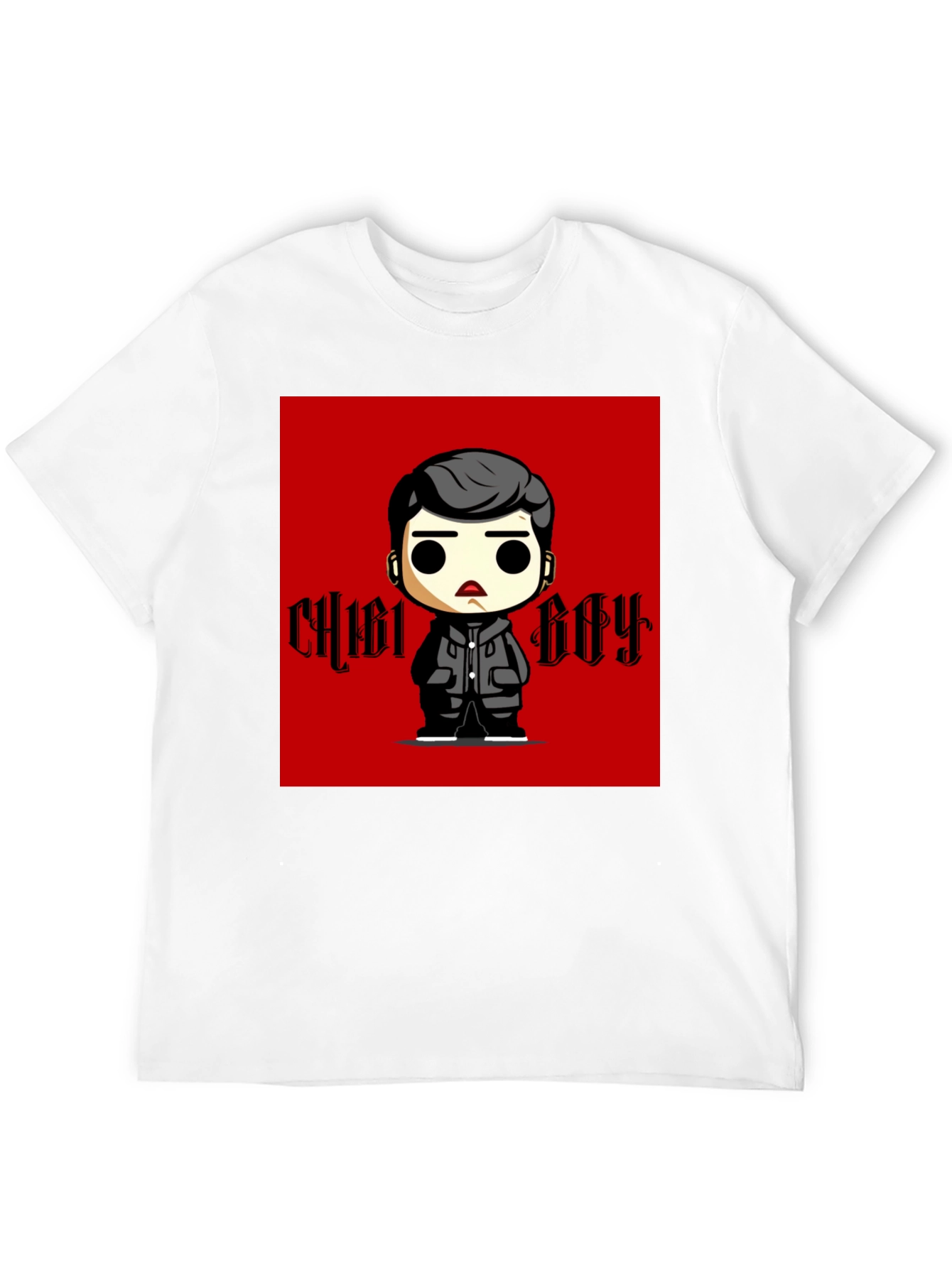 Black Chibi Boy Graphic Tee - Black Cotton T-Shirt view 12