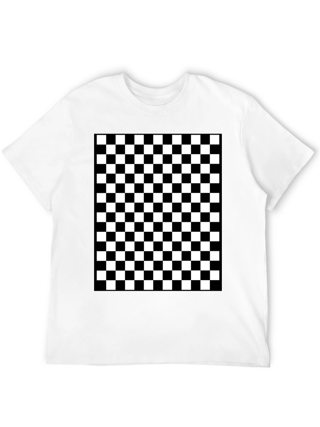 Black Checkered Pattern Black T-Shirt view 12