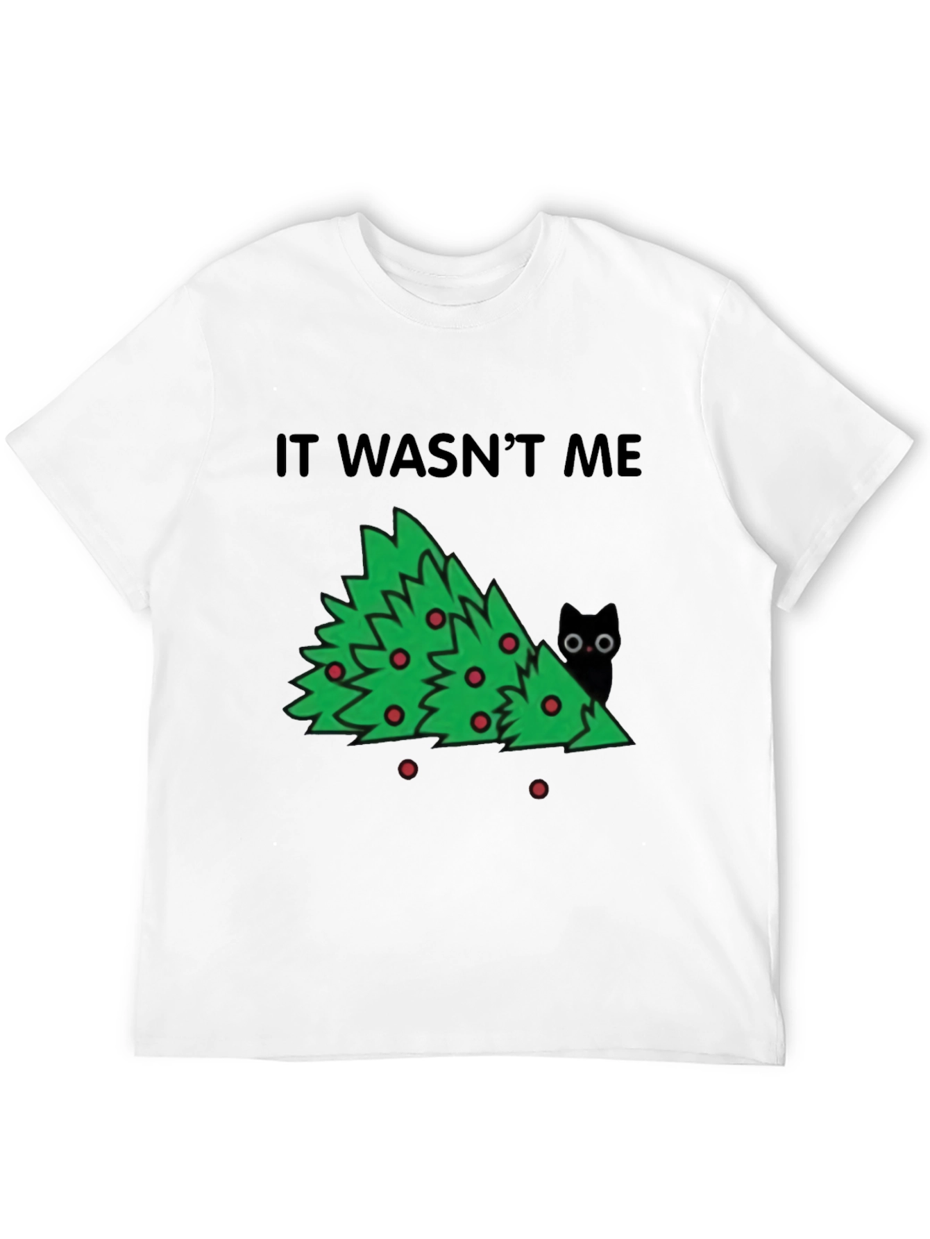 Black It Wasn't Me Christmas Tree Cat T-Shirt view 12