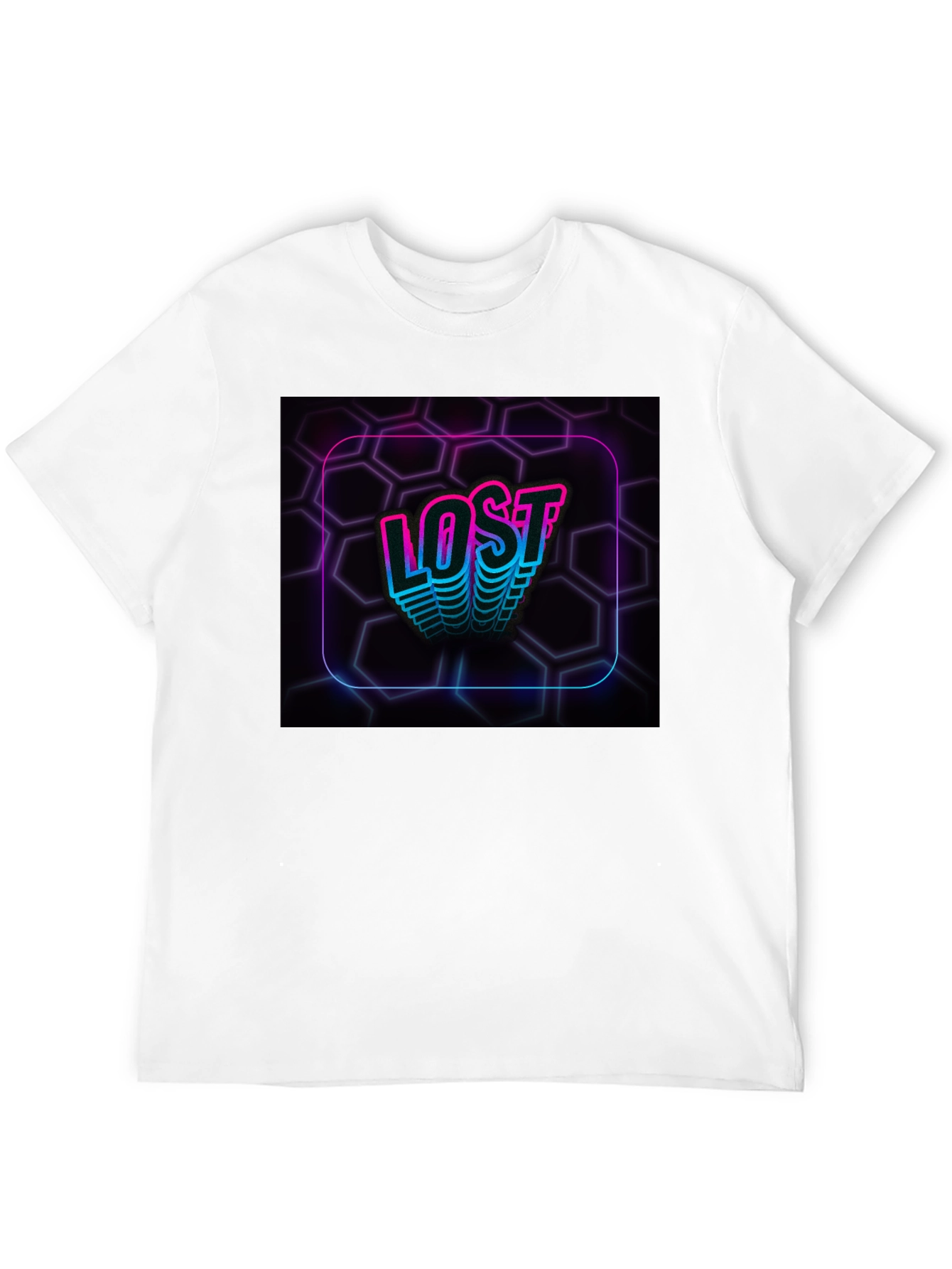 Black Lost Neon Hexagon Graphic Black T-Shirt view 12