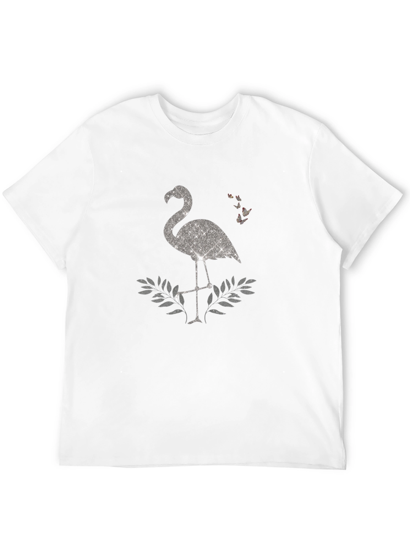 Black Sparkly Flamingo Graphic Tee - Black Cotton Shirt view 12