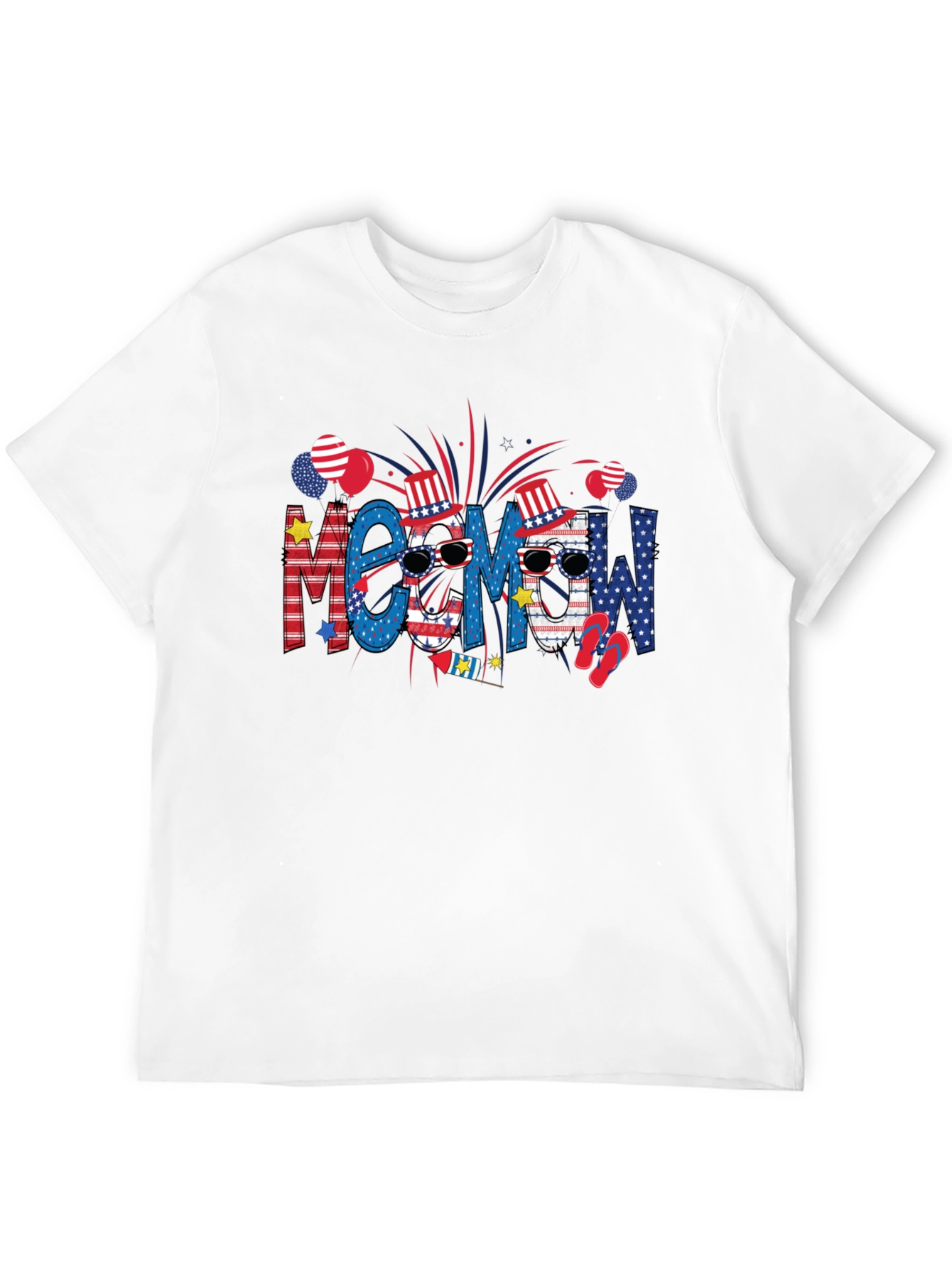 Meow! USA Patriotic T-Shirt - Summer Fourth of July Tee - 12
