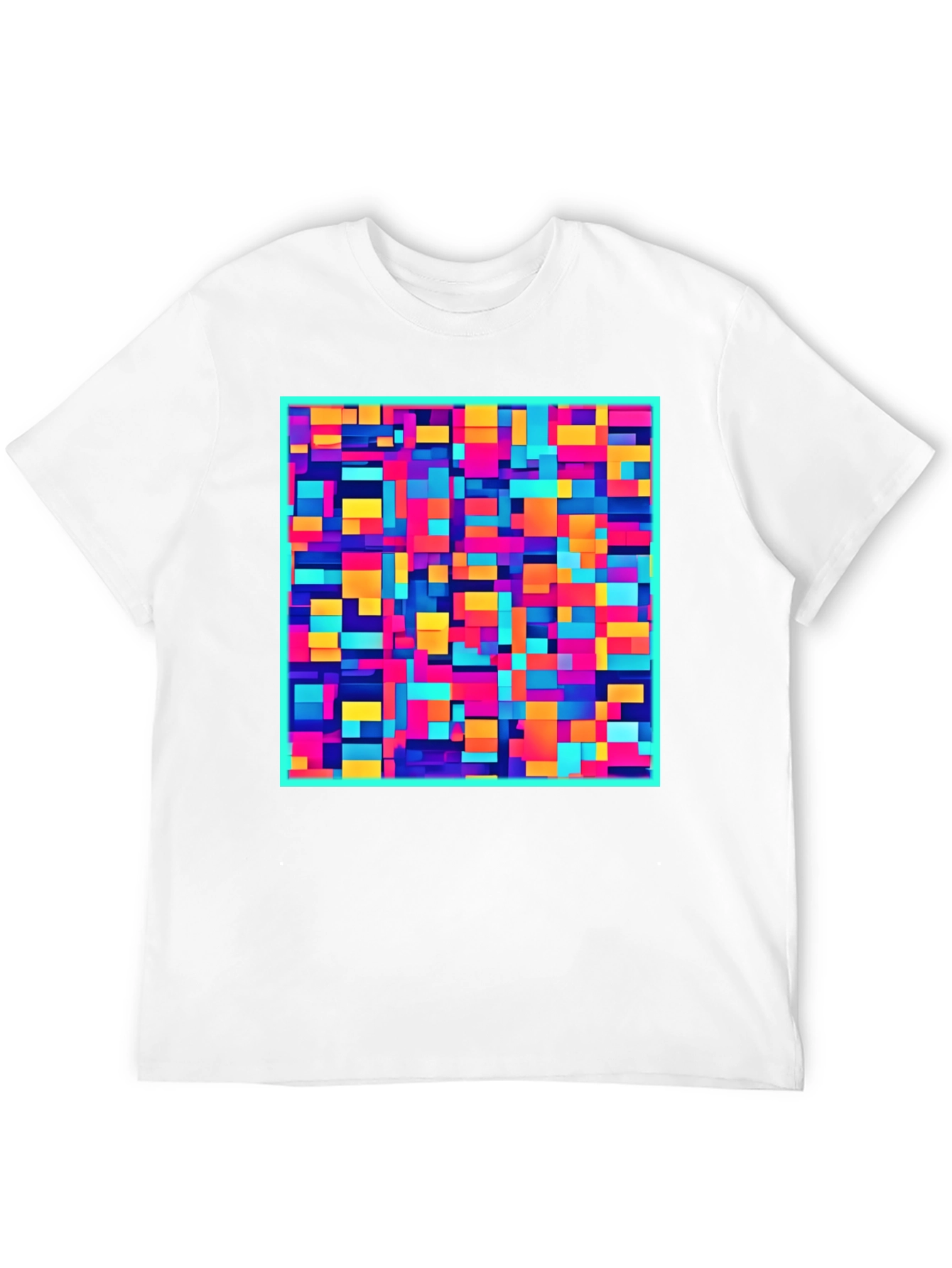 Black Colorful Block Pattern Graphic Tee - Modern Style view 12