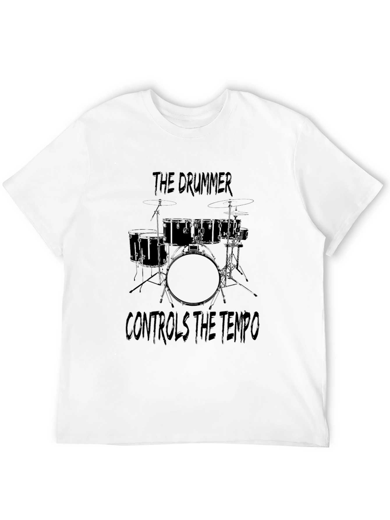 Black The Drummer Controls the Tempo Black T-Shirt view 12