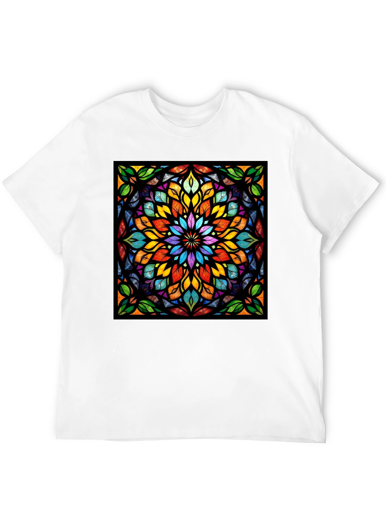 Black Kaleidoscope Stained Glass Design Black T-Shirt view 12