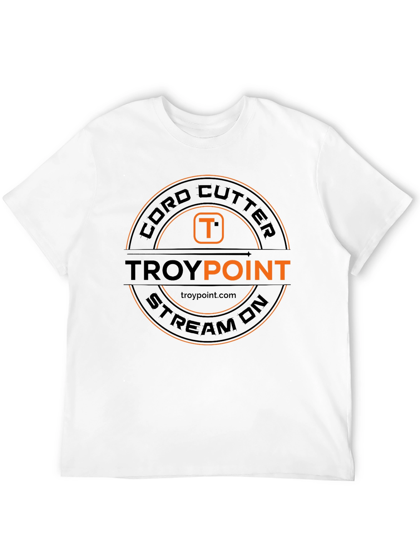 Black Cord Cutter TROYPOINT Stream On Black T-Shirt view 12