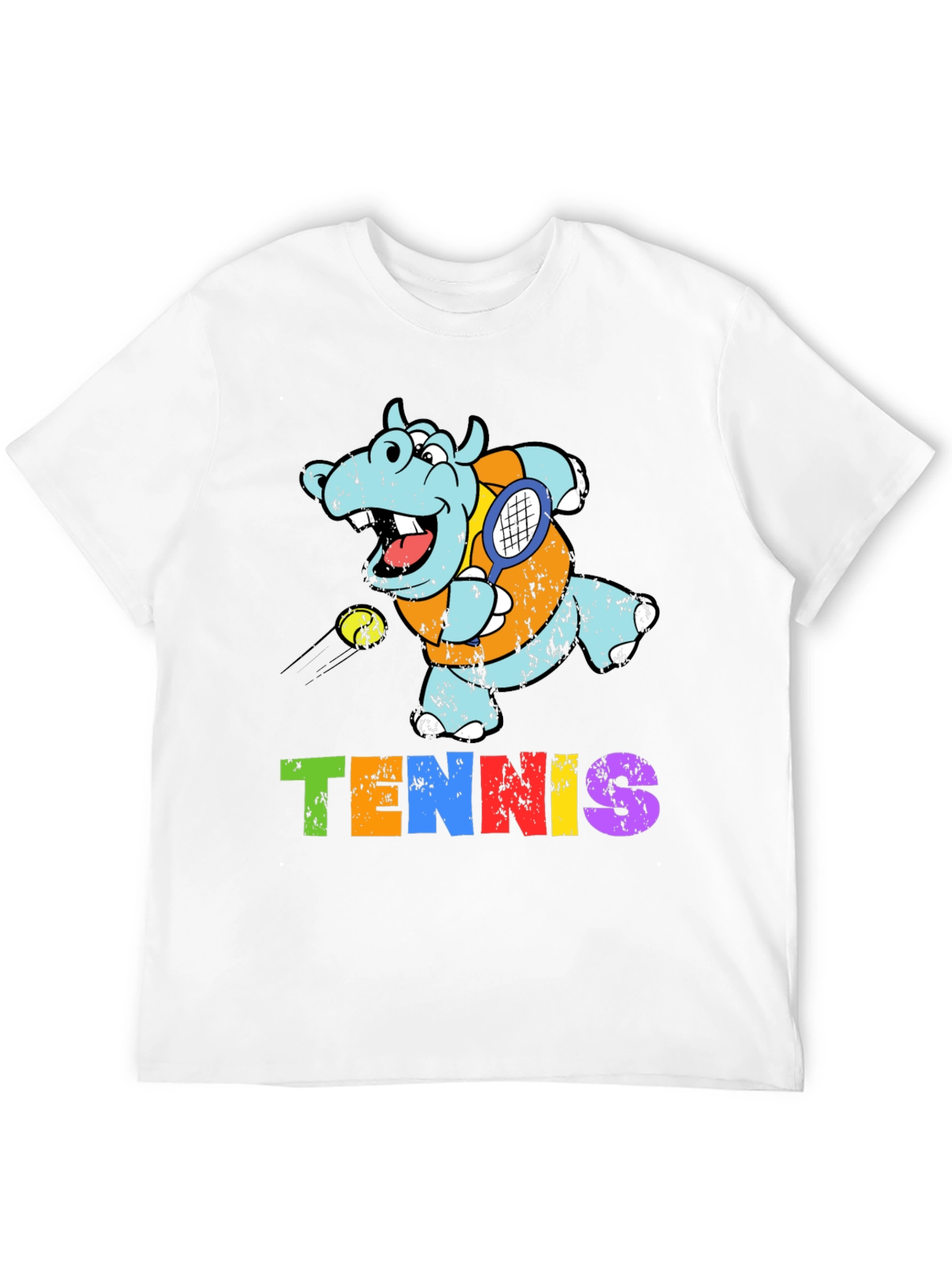 Black Cartoon Hippo Tennis Player Graphic T-Shirt view 12