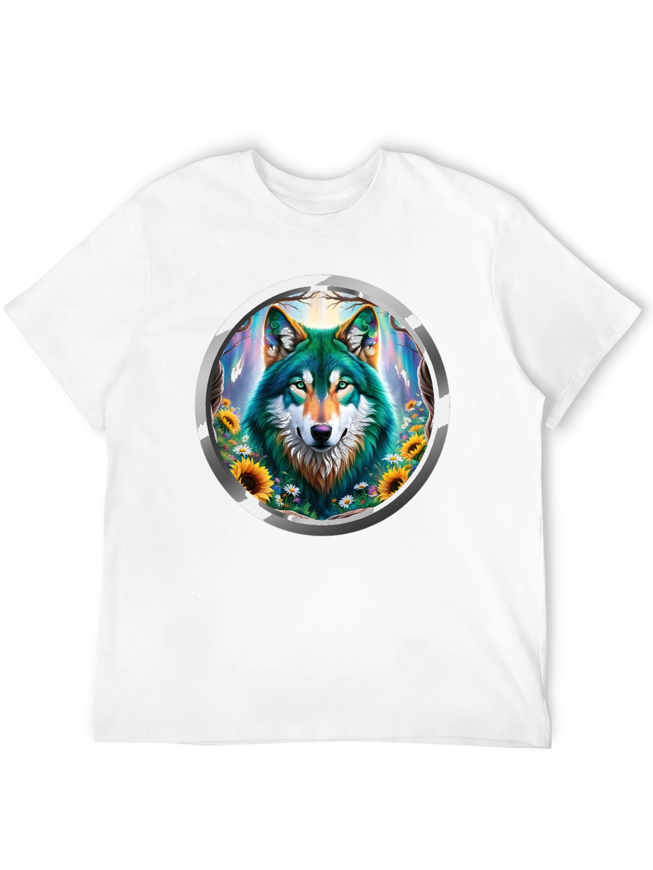 Black Wolf Circle Graphic Tee - Nature Inspired Design view 12