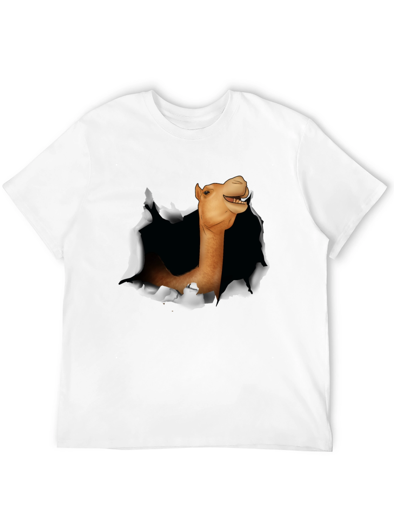 Black Camel Head Ripping Through Black T-Shirt view 12